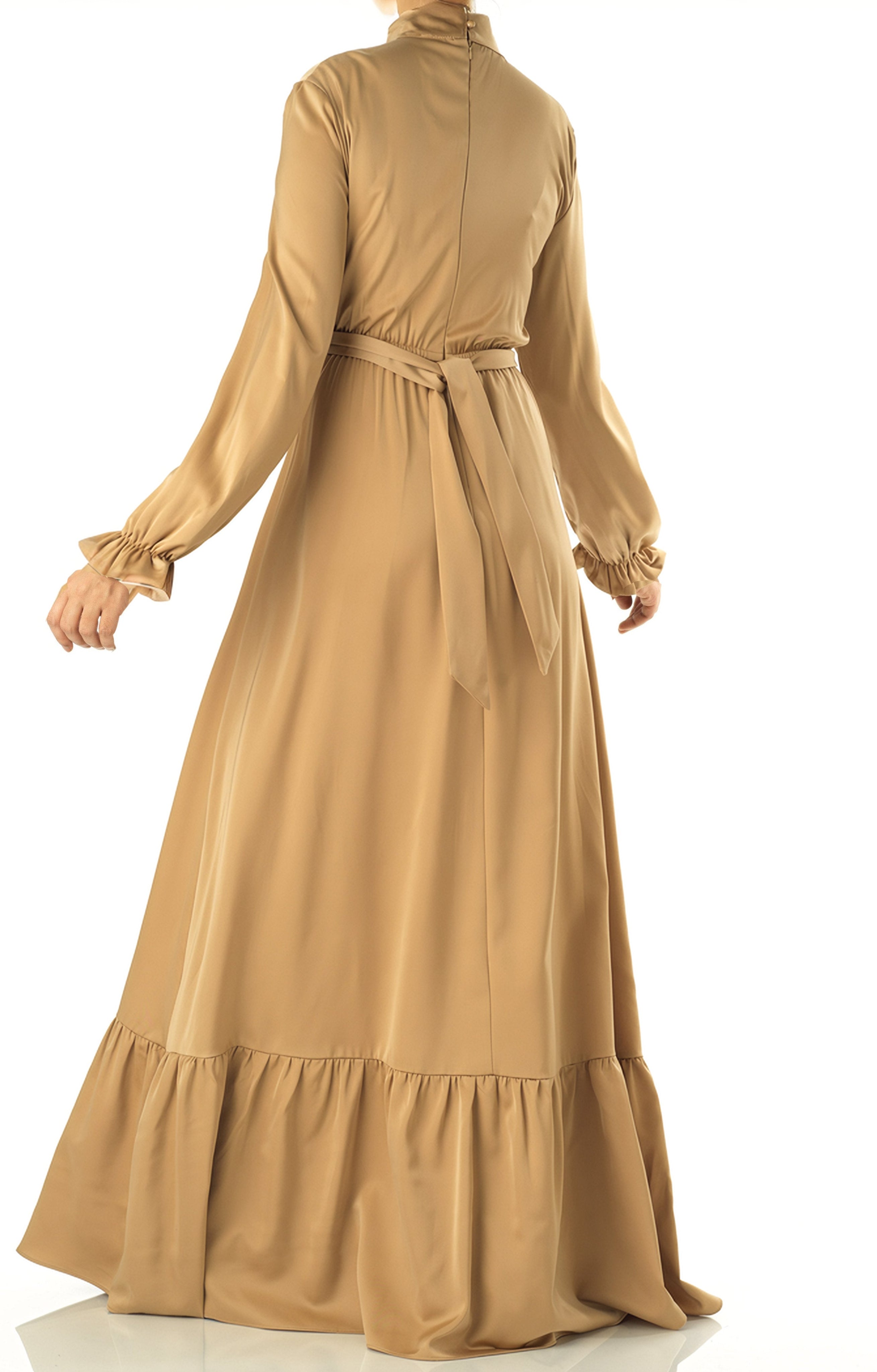 champagne Satin dreamy romance modest maxi dress Kabayare