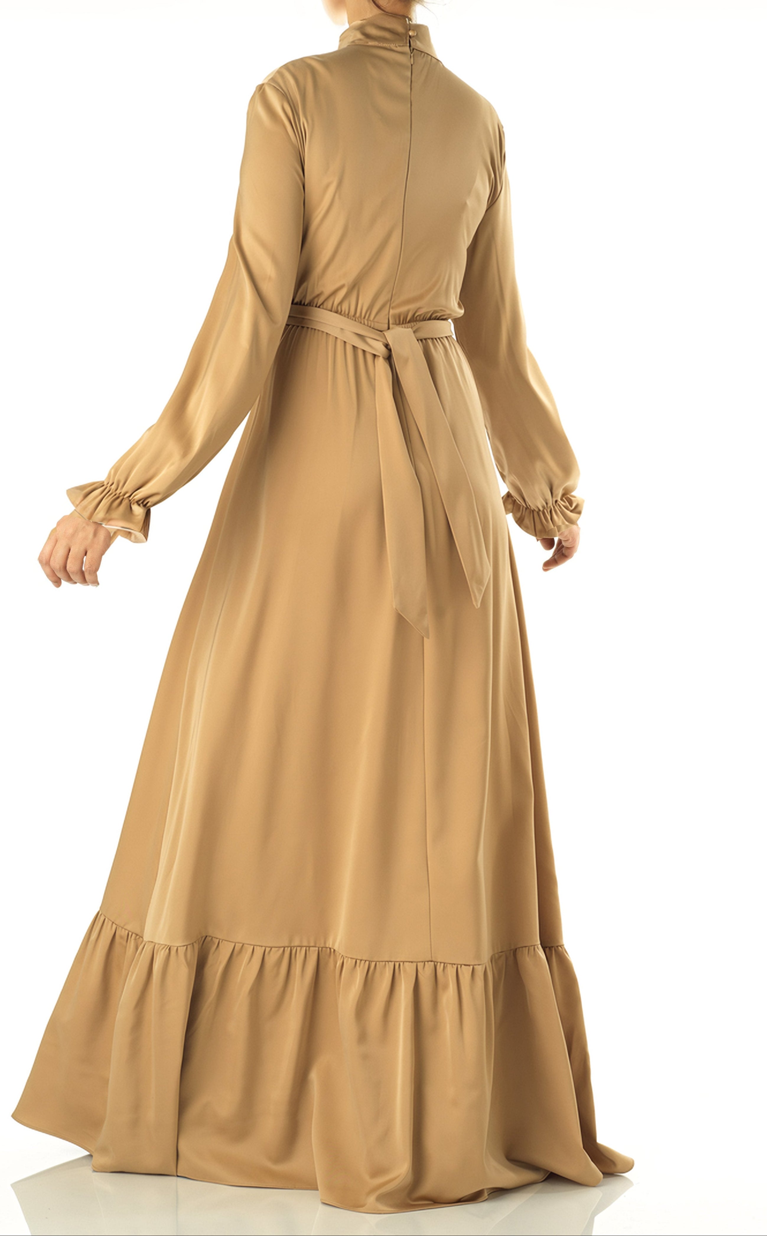 champagne Satin dreamy romance modest maxi dress Kabayare