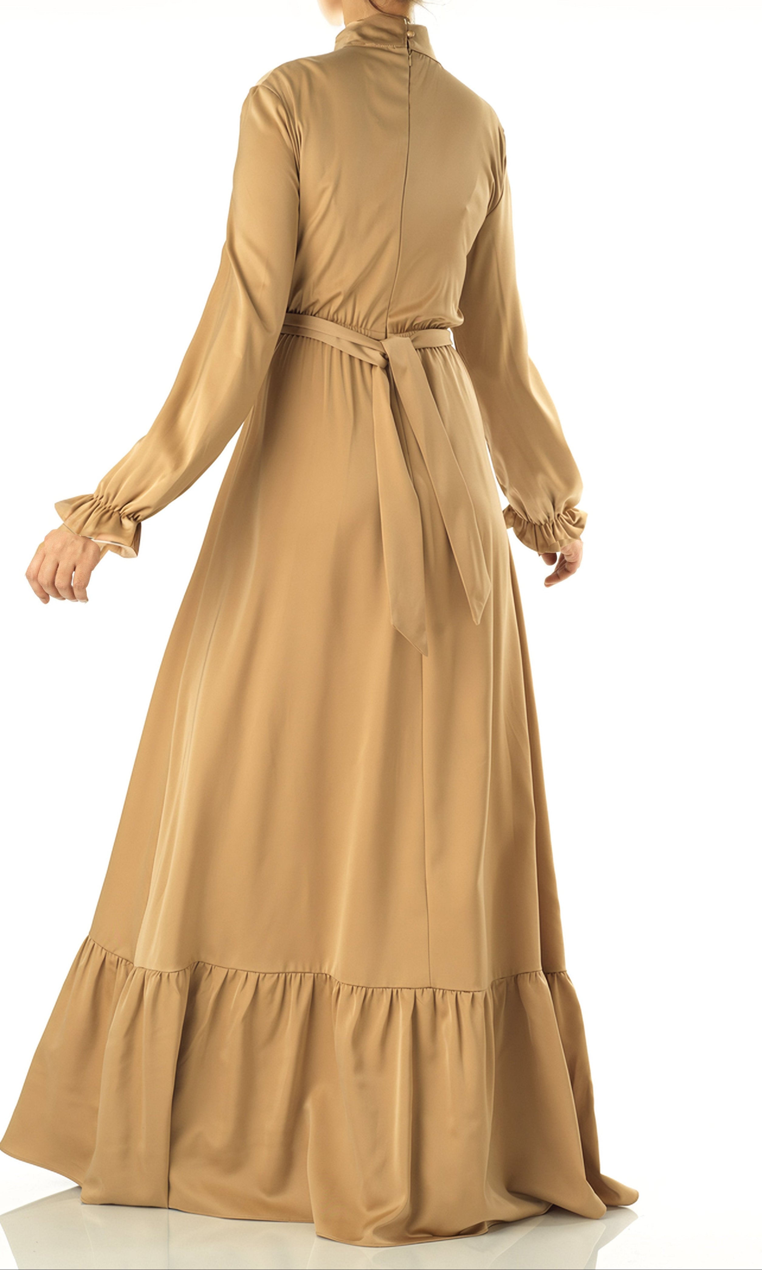 champagne Satin dreamy romance modest maxi dress Kabayare