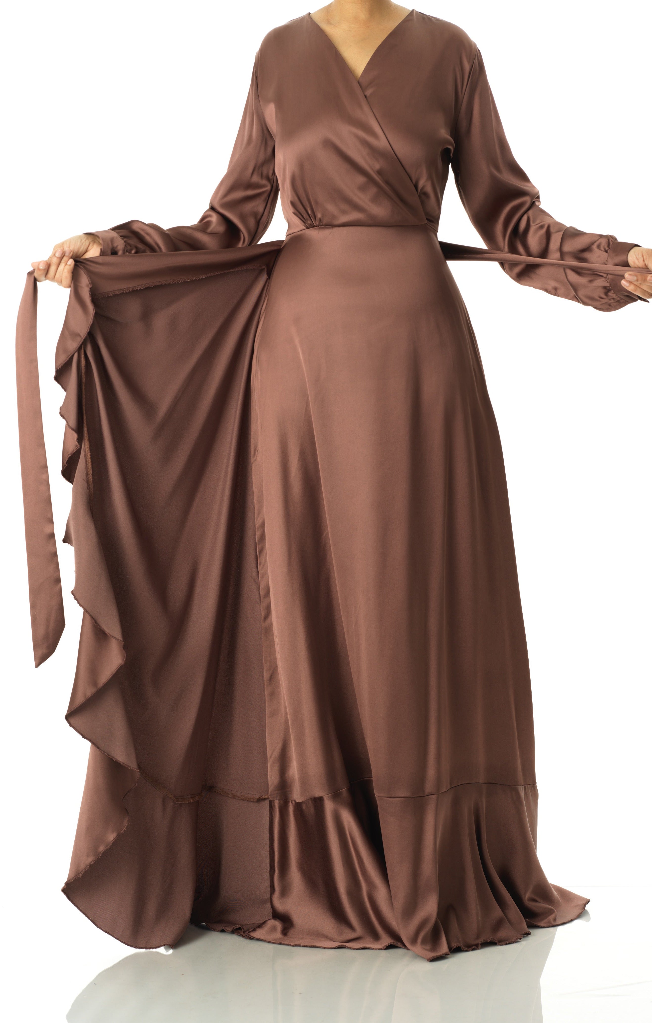 chestnut mauve Wrapped Up In satin dress Kabayare