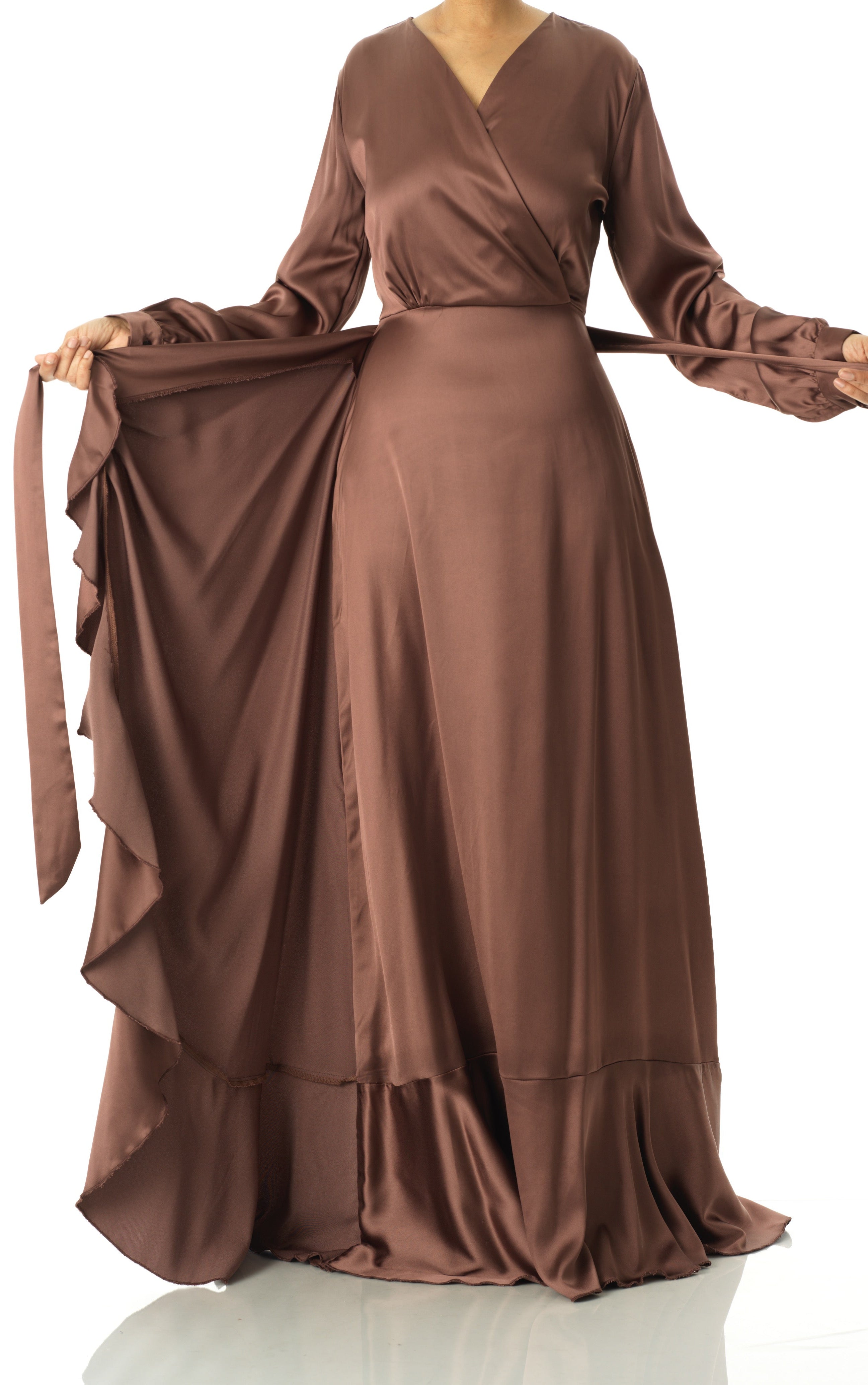 chestnut mauve Wrapped Up In satin dress Kabayare