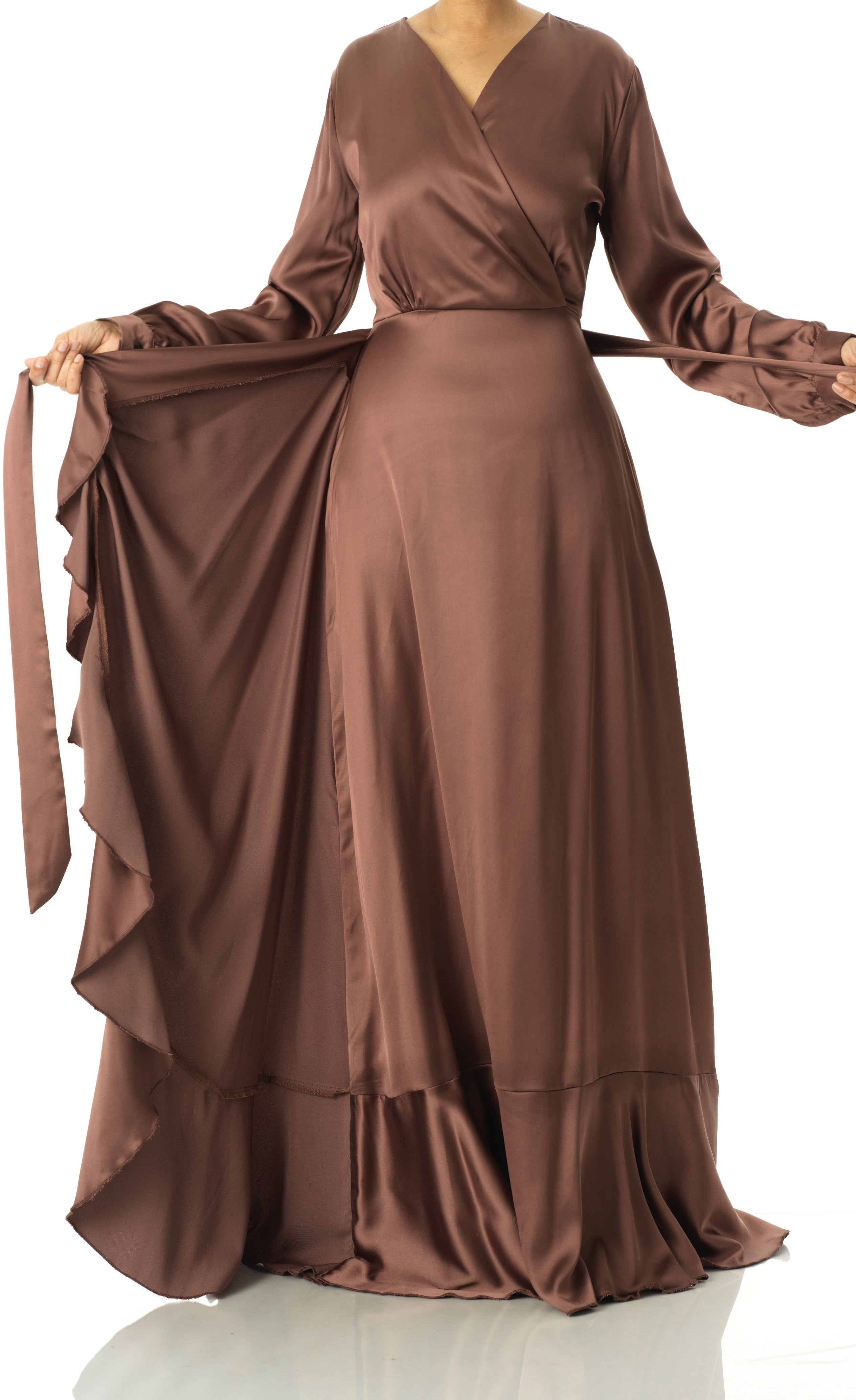 chestnut mauve Wrapped Up In satin dress Kabayare