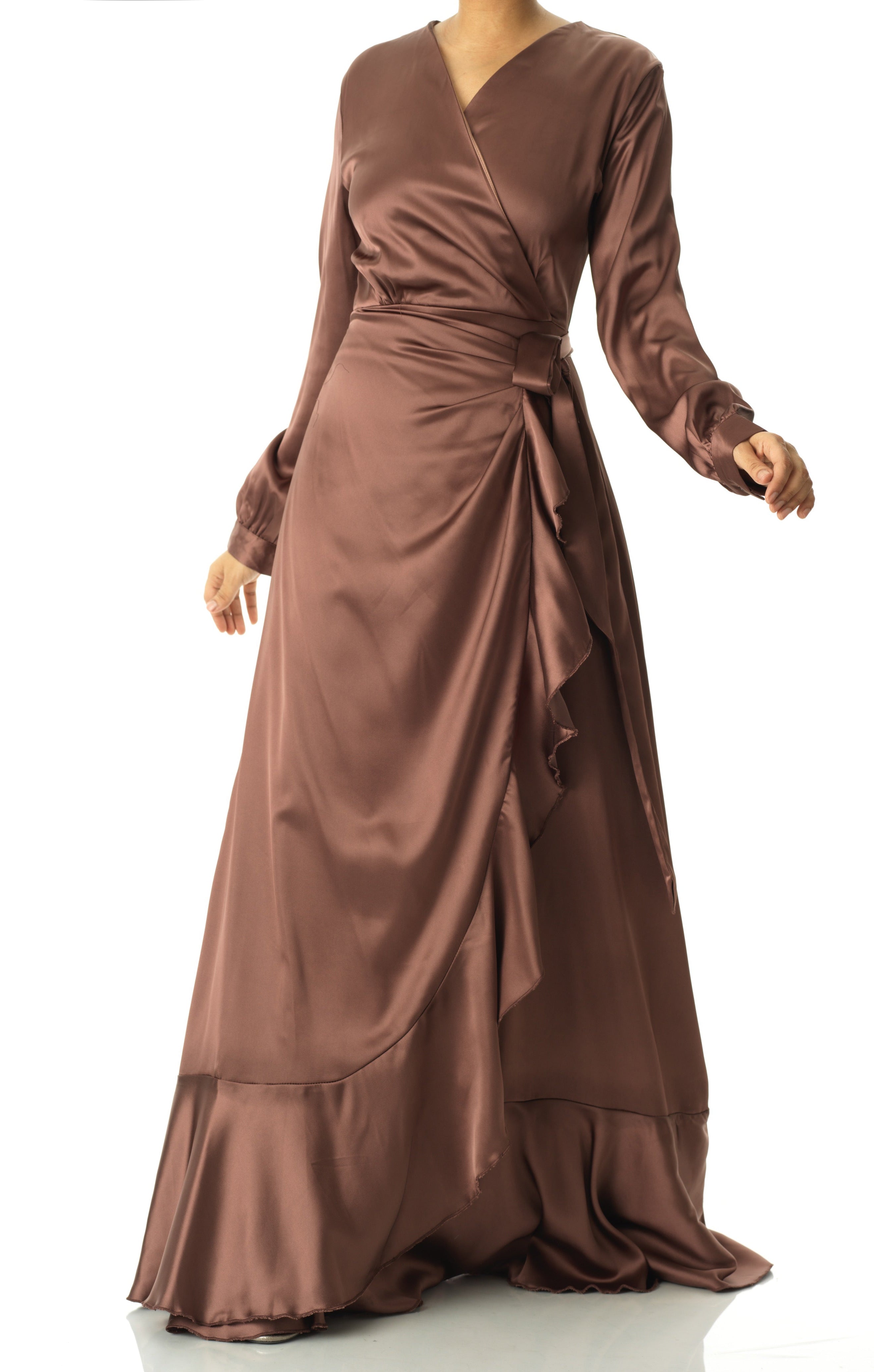 chestnut mauve Wrapped Up In satin dress Kabayare