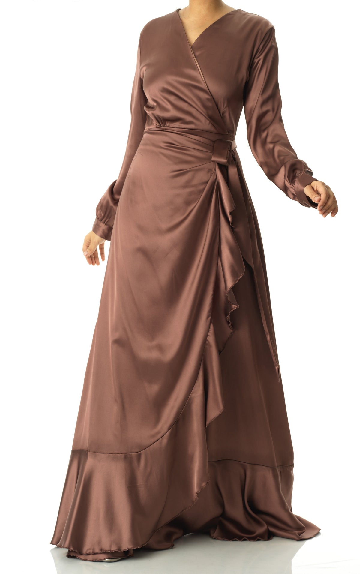 chestnut mauve Wrapped Up In satin dress Kabayare