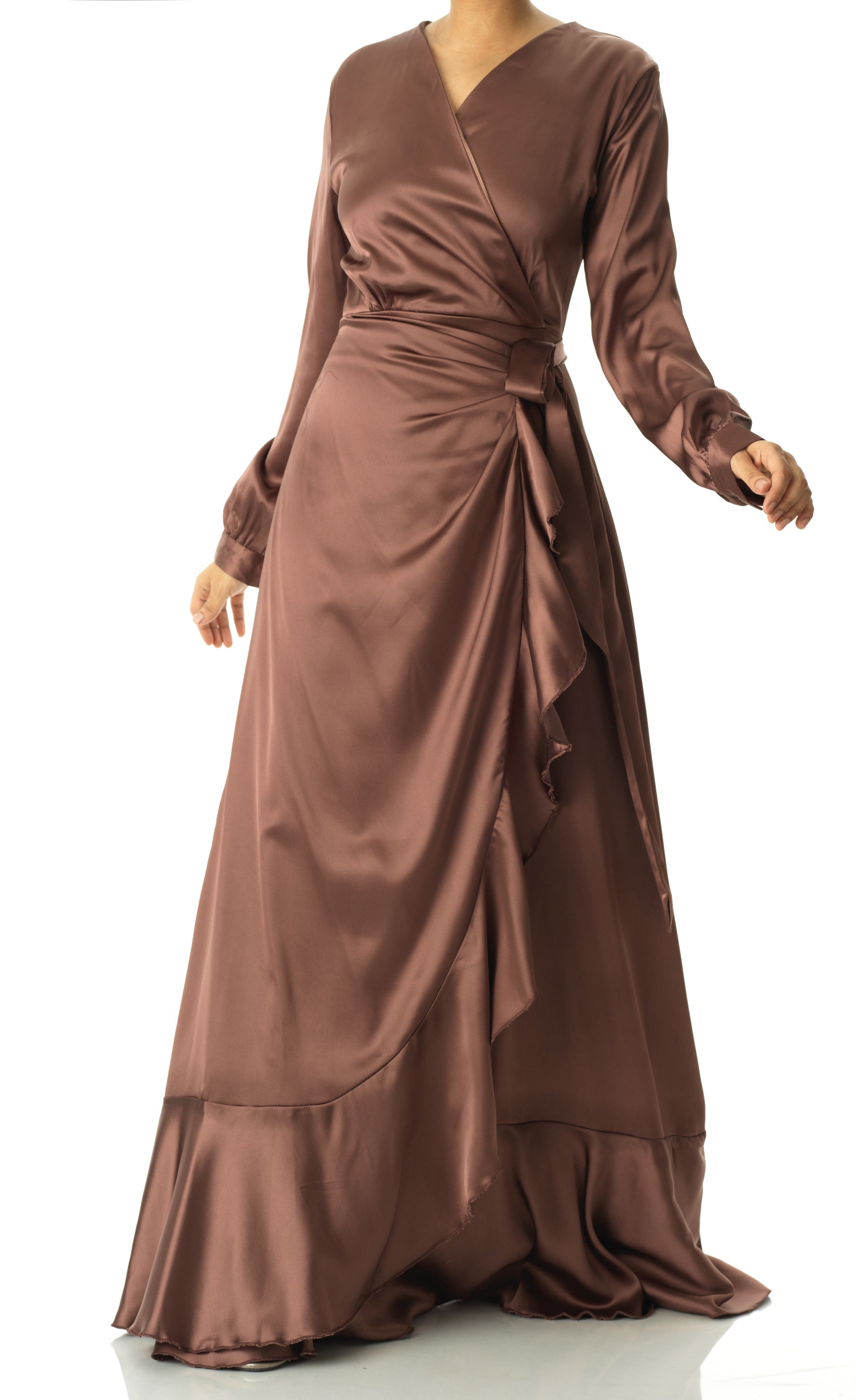 chestnut mauve Wrapped Up In satin dress Kabayare