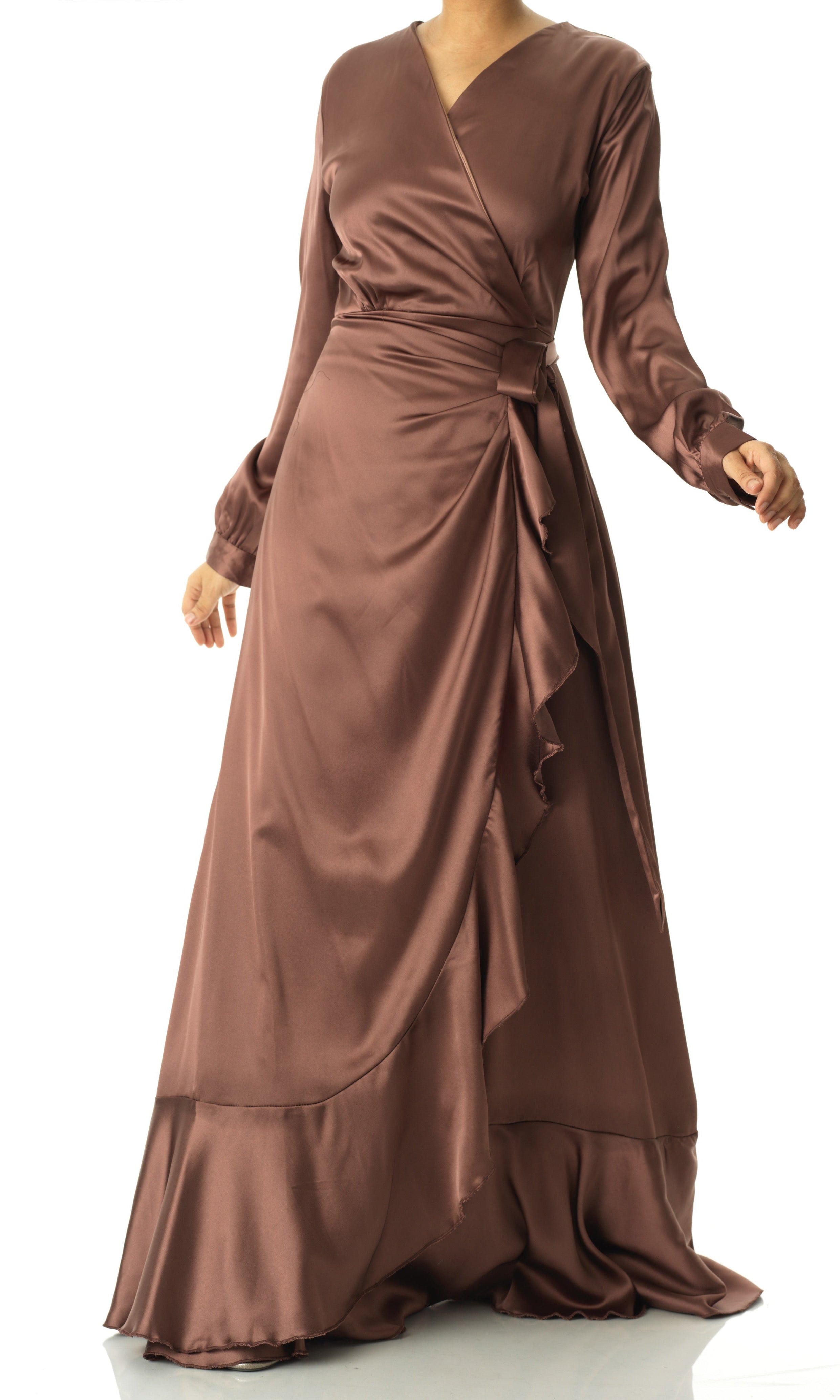 chestnut mauve Wrapped Up In satin dress Kabayare
