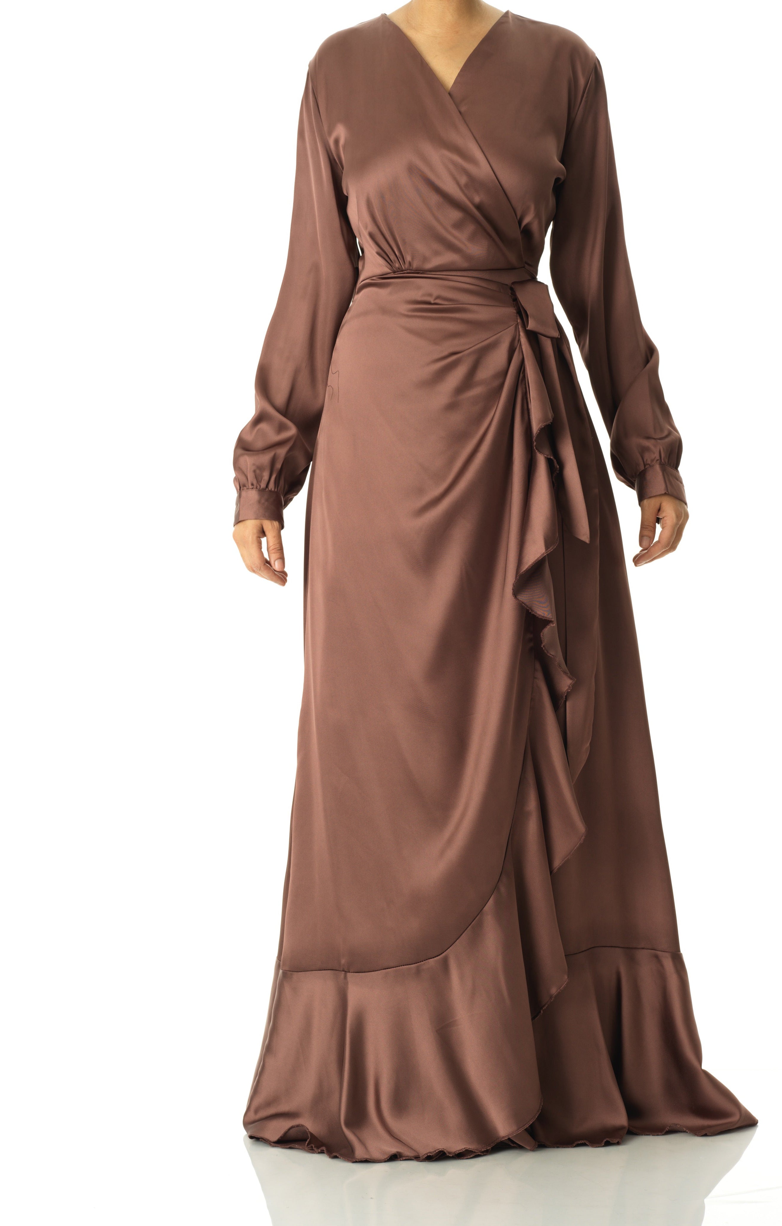 chestnut mauve Wrapped Up In satin dress Kabayare