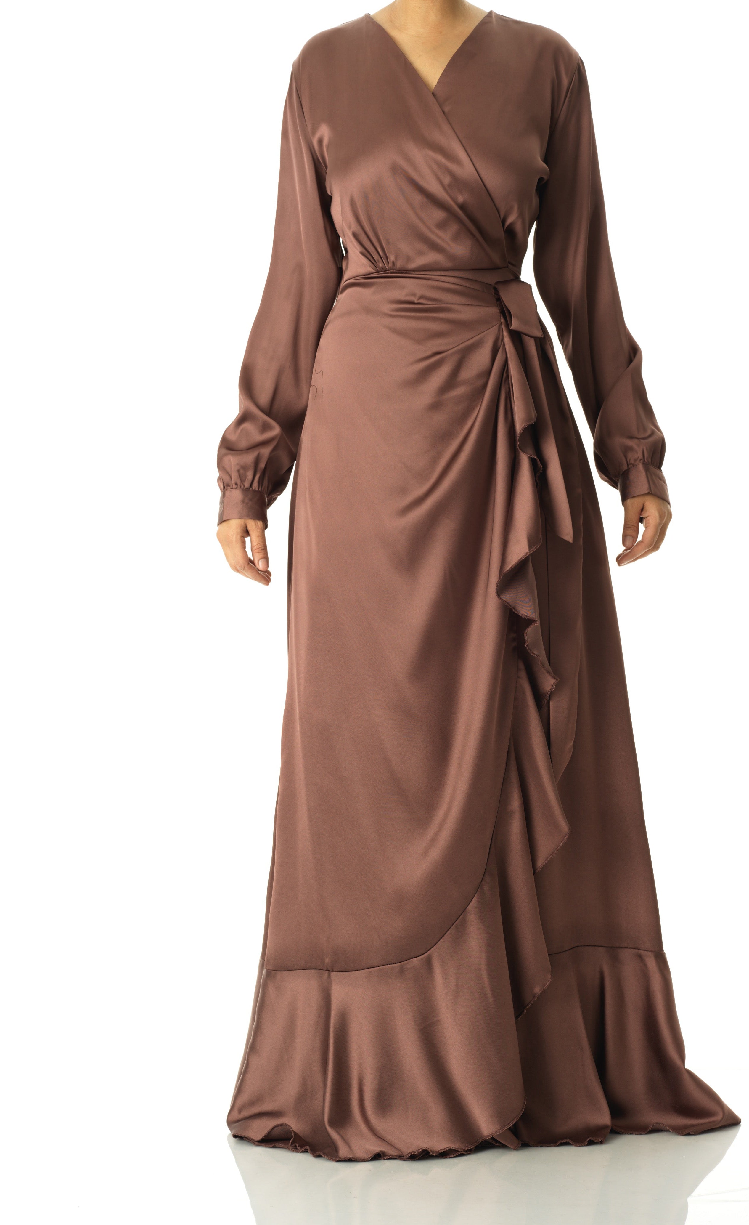 chestnut mauve Wrapped Up In satin dress Kabayare
