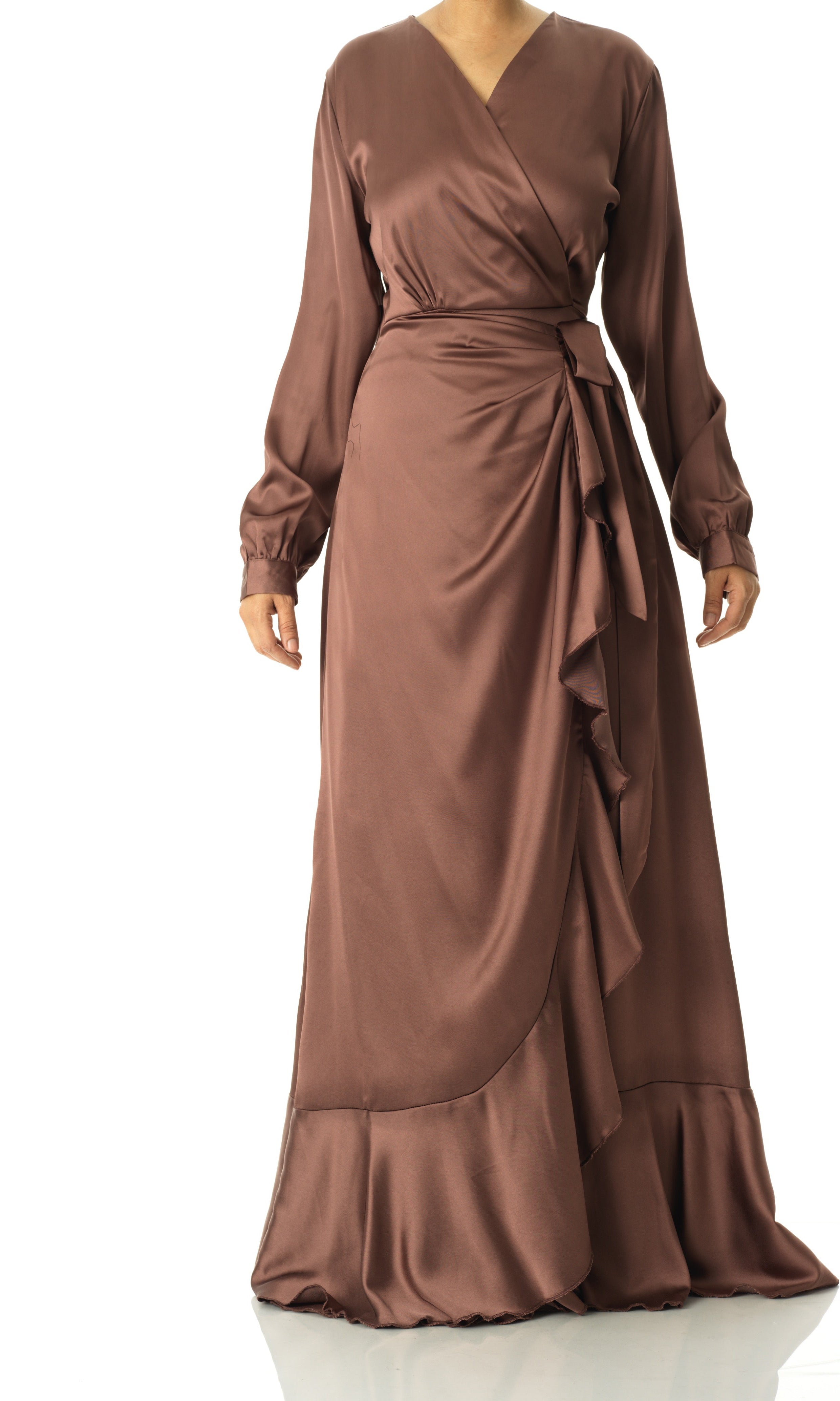 chestnut mauve Wrapped Up In satin dress Kabayare