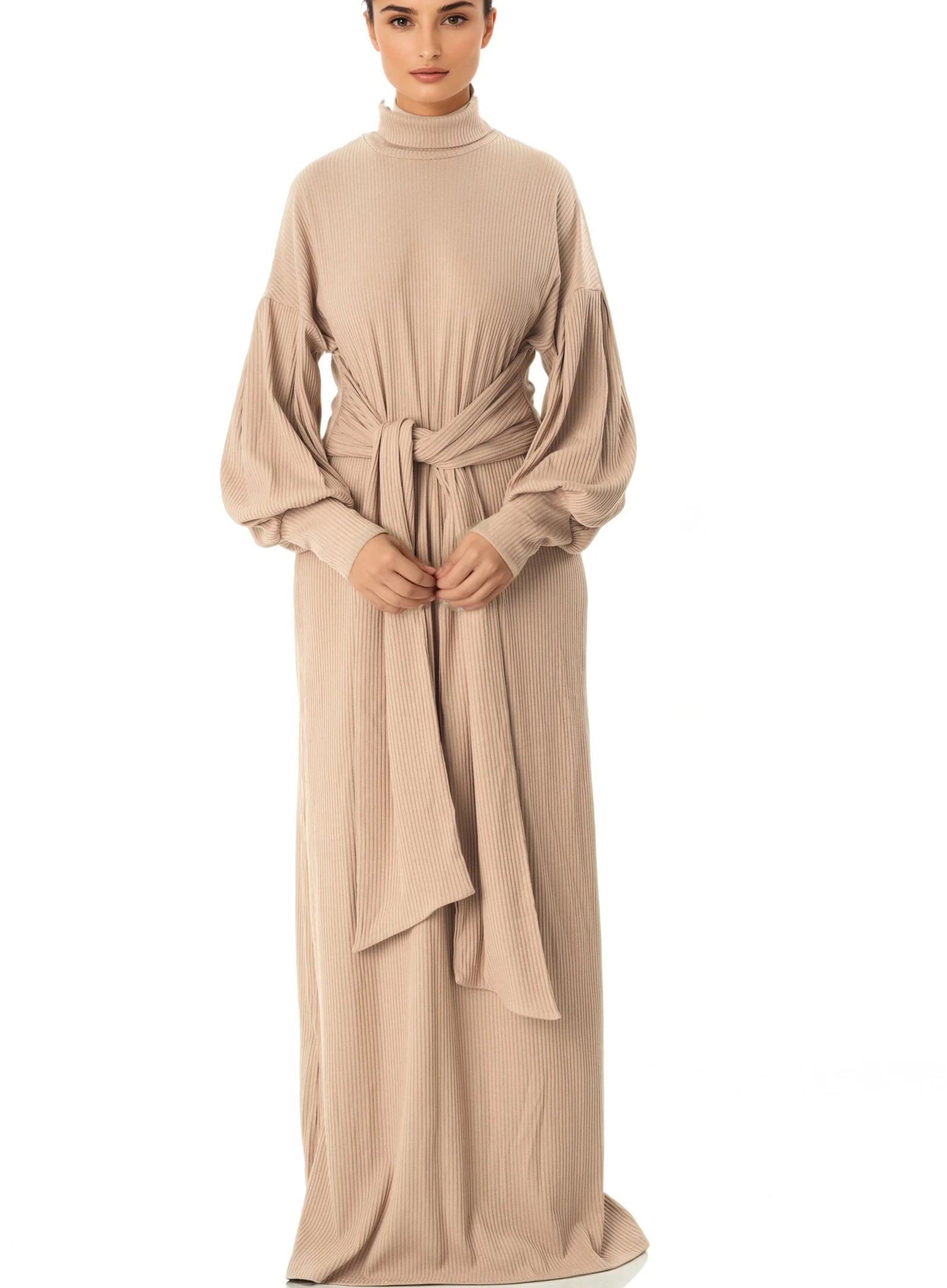 Chia Ribbed-Knit Turtleneck Sweater Modest Dress Kabayare