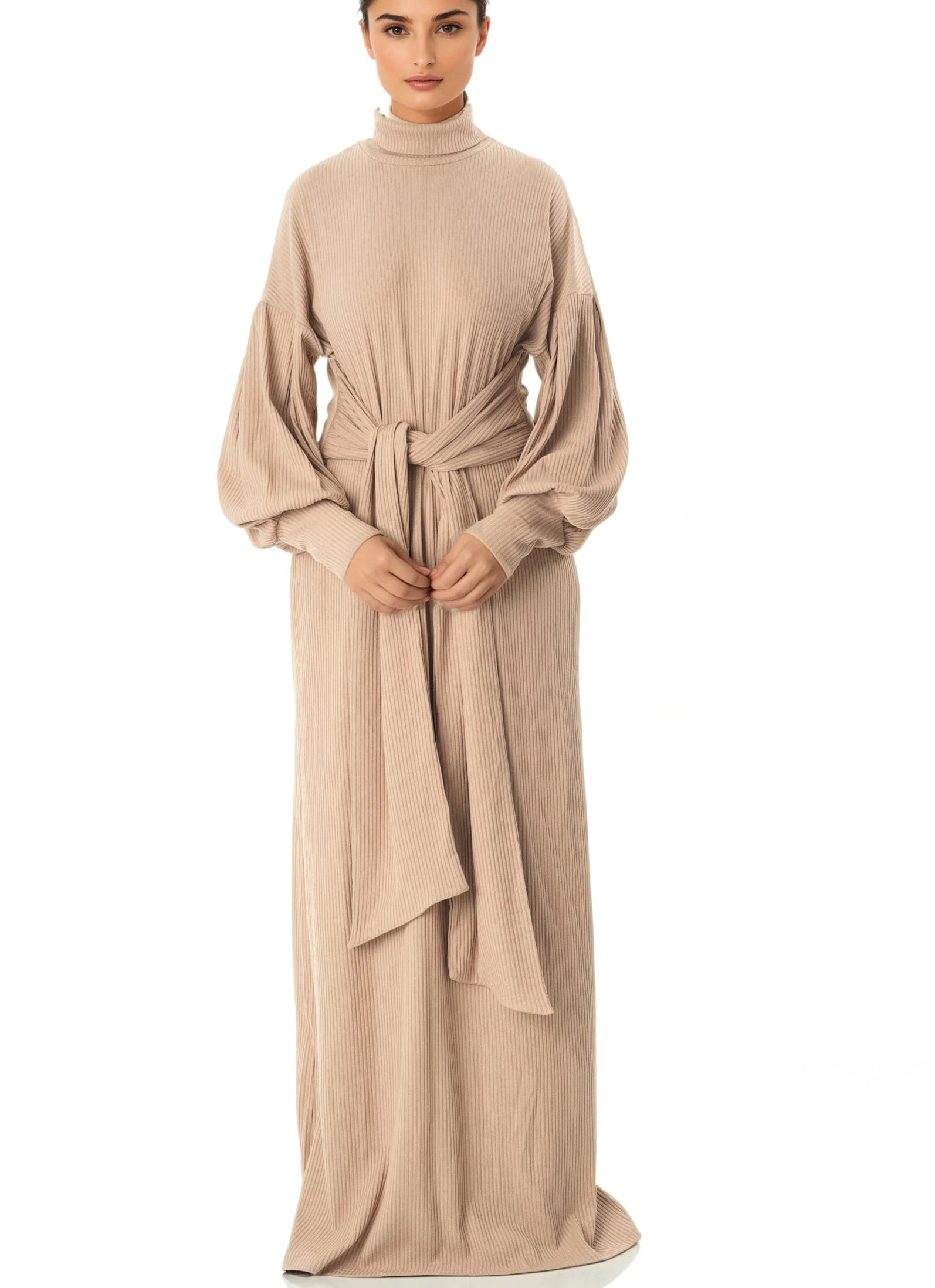 Chia Ribbed-Knit Turtleneck Sweater Modest Dress Kabayare