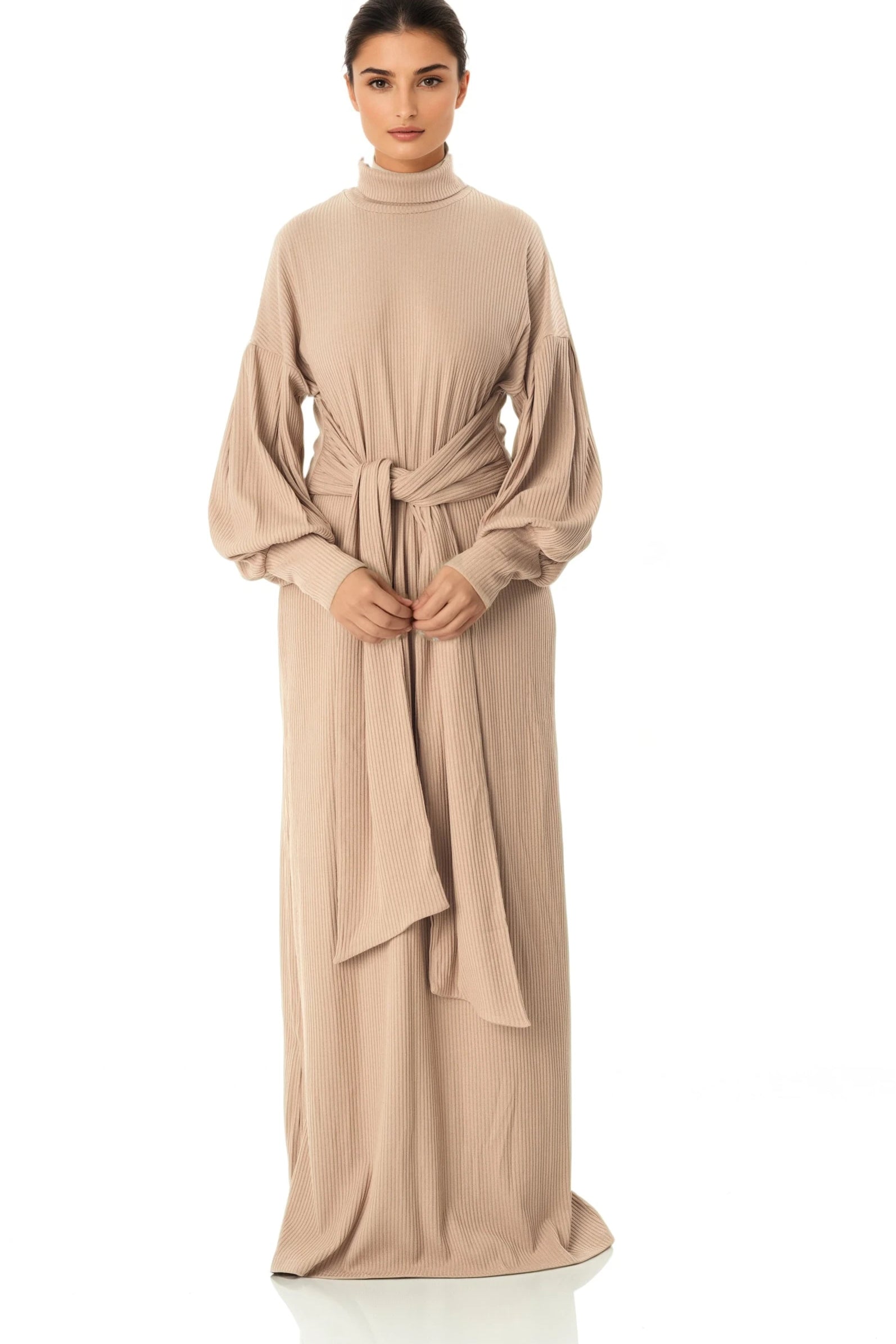 Chia Ribbed-Knit Turtleneck Sweater Modest Dress Kabayare
