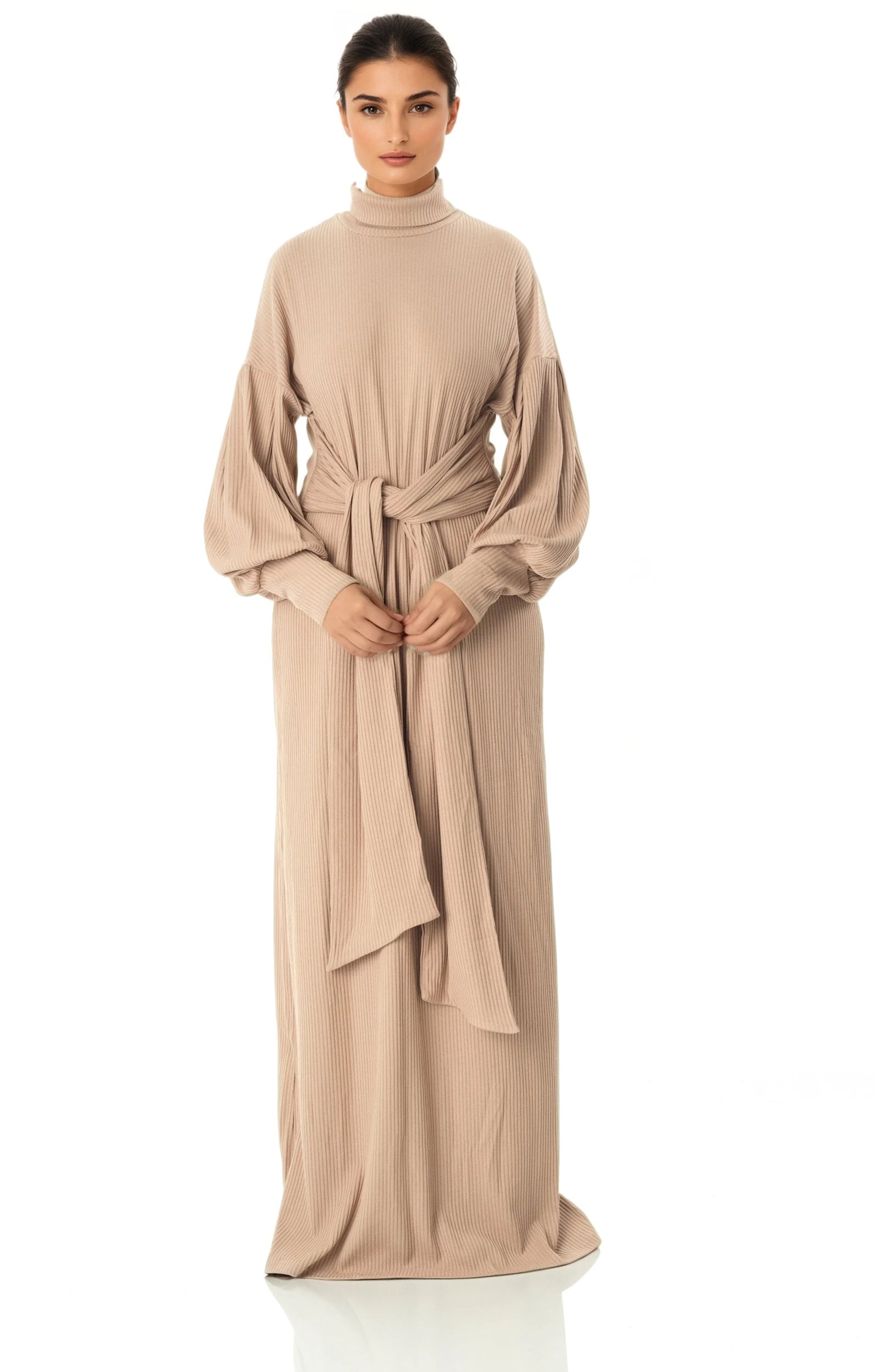 Chia Ribbed-Knit Turtleneck Sweater Modest Dress Kabayare
