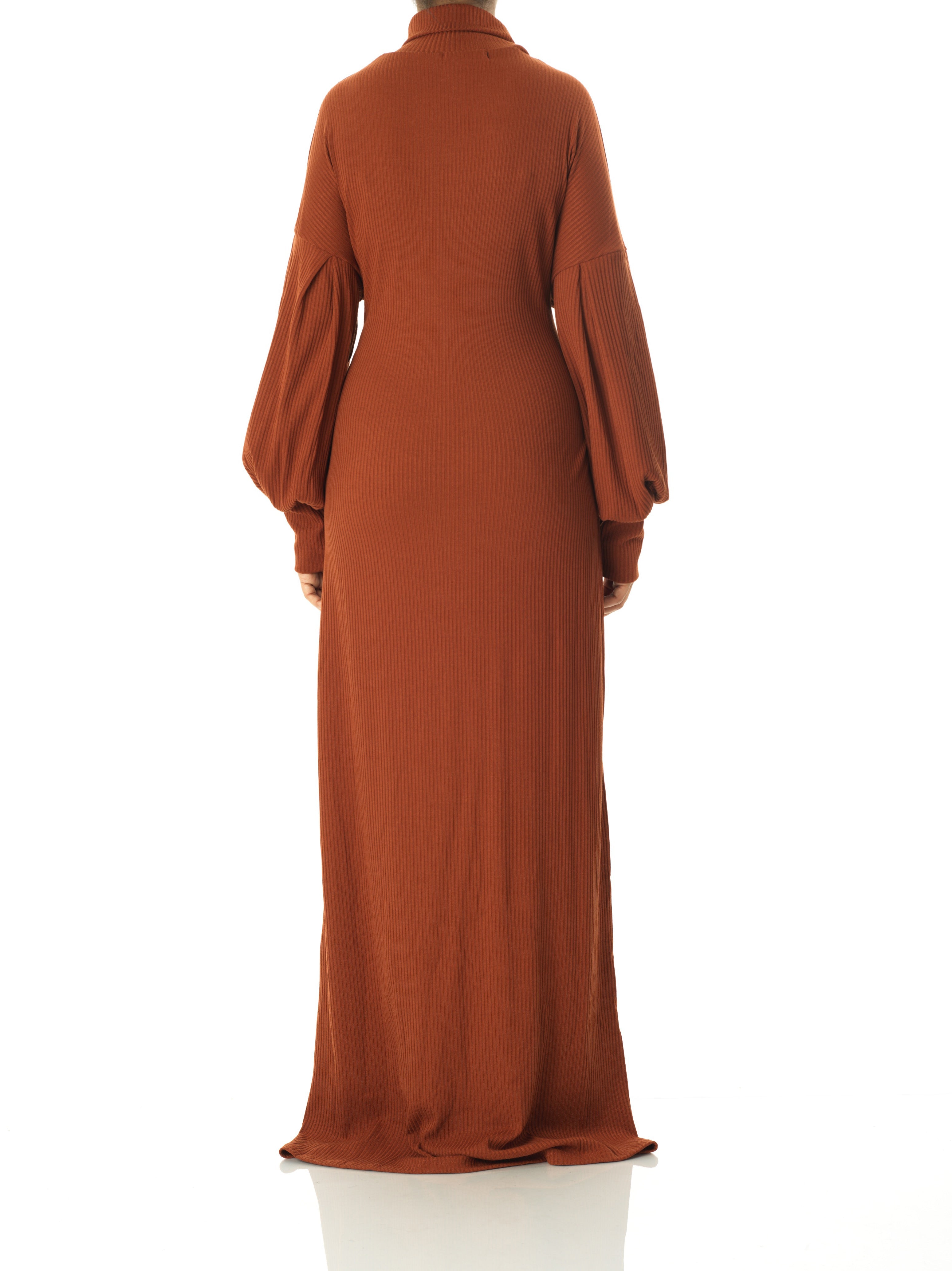 Cinnamon Ribbed-Knit Turtleneck Sweater Dress Kabayare