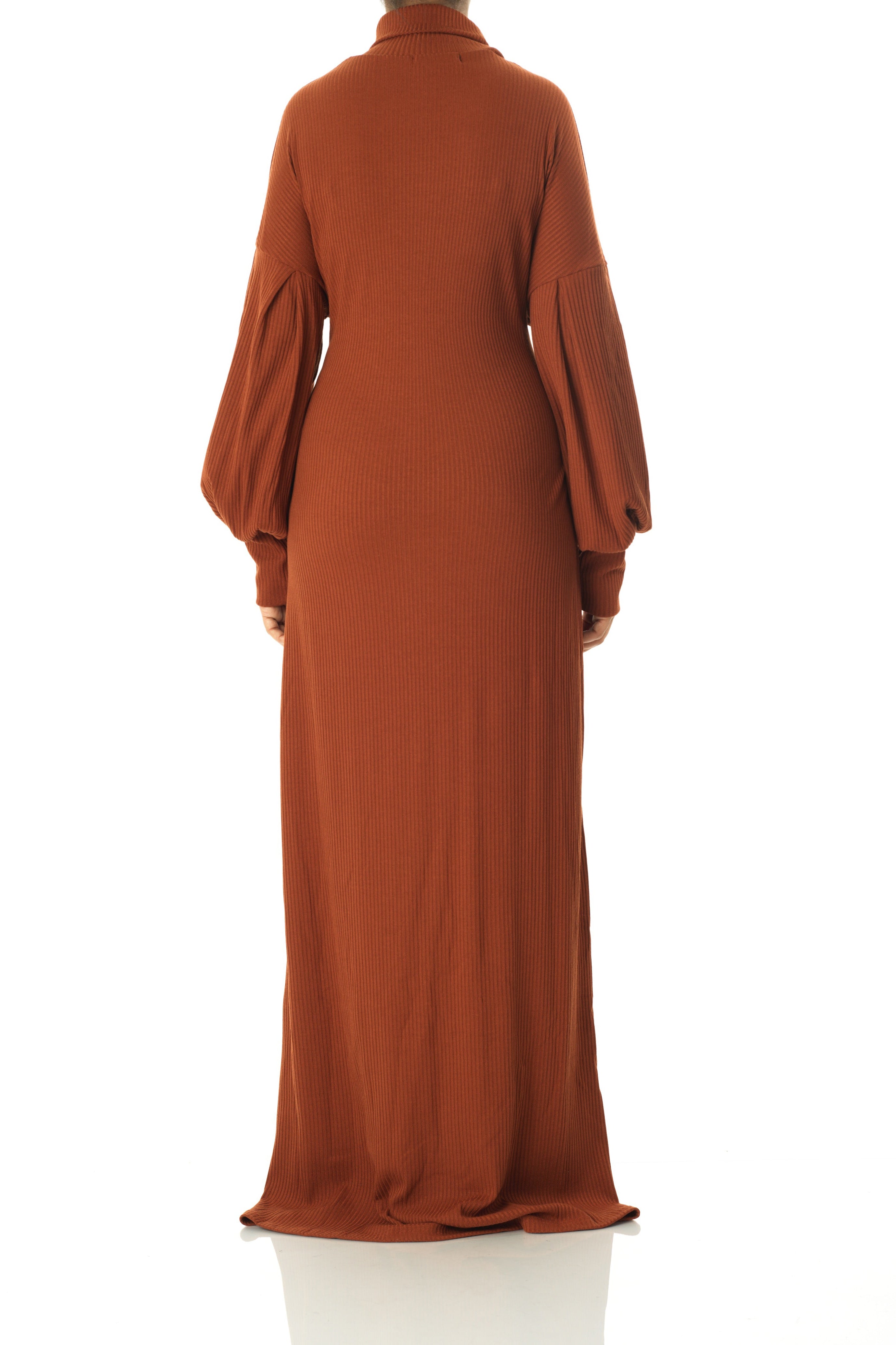 Cinnamon Ribbed-Knit Turtleneck Sweater Dress Kabayare