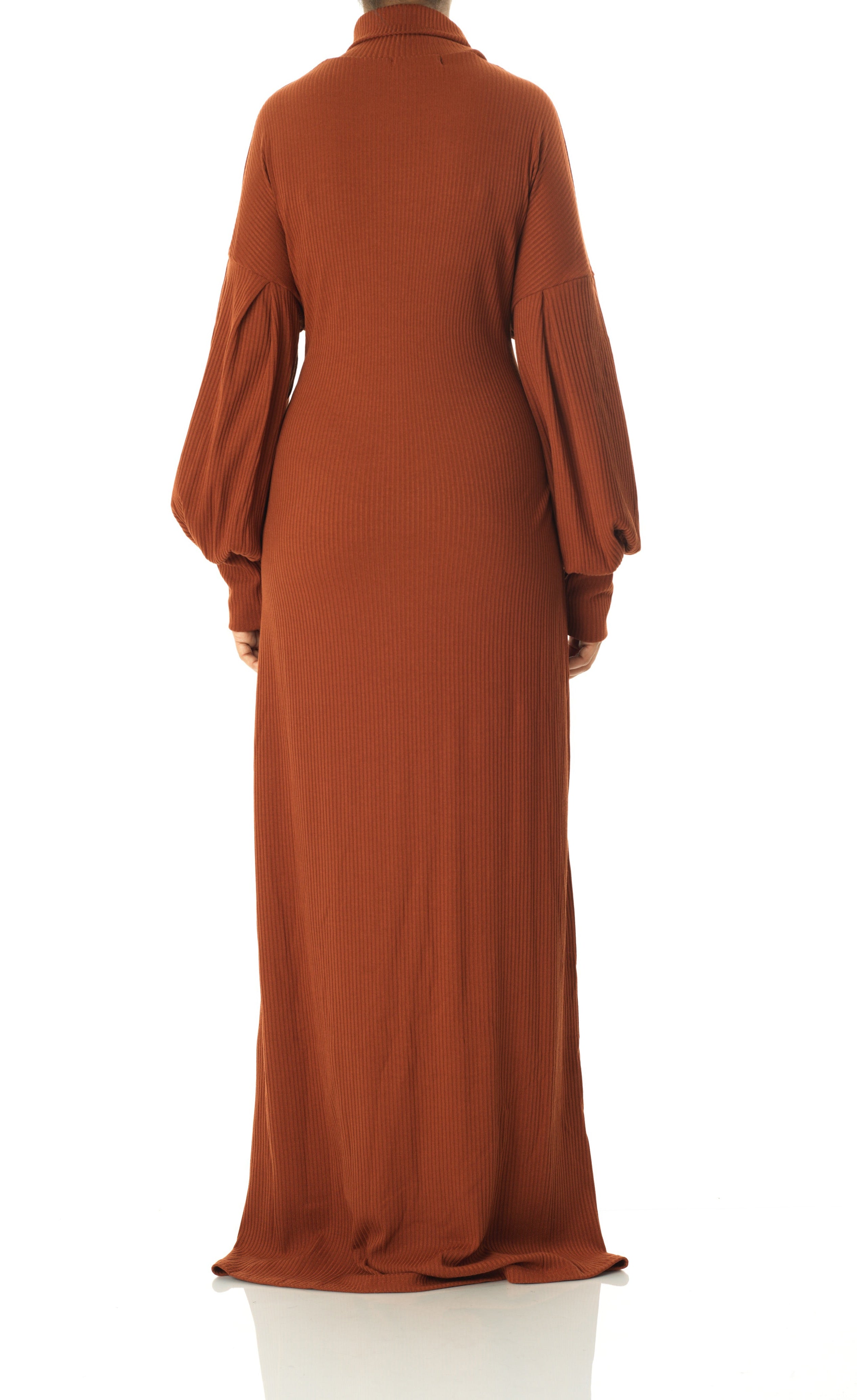 Cinnamon Ribbed-Knit Turtleneck Sweater Dress Kabayare