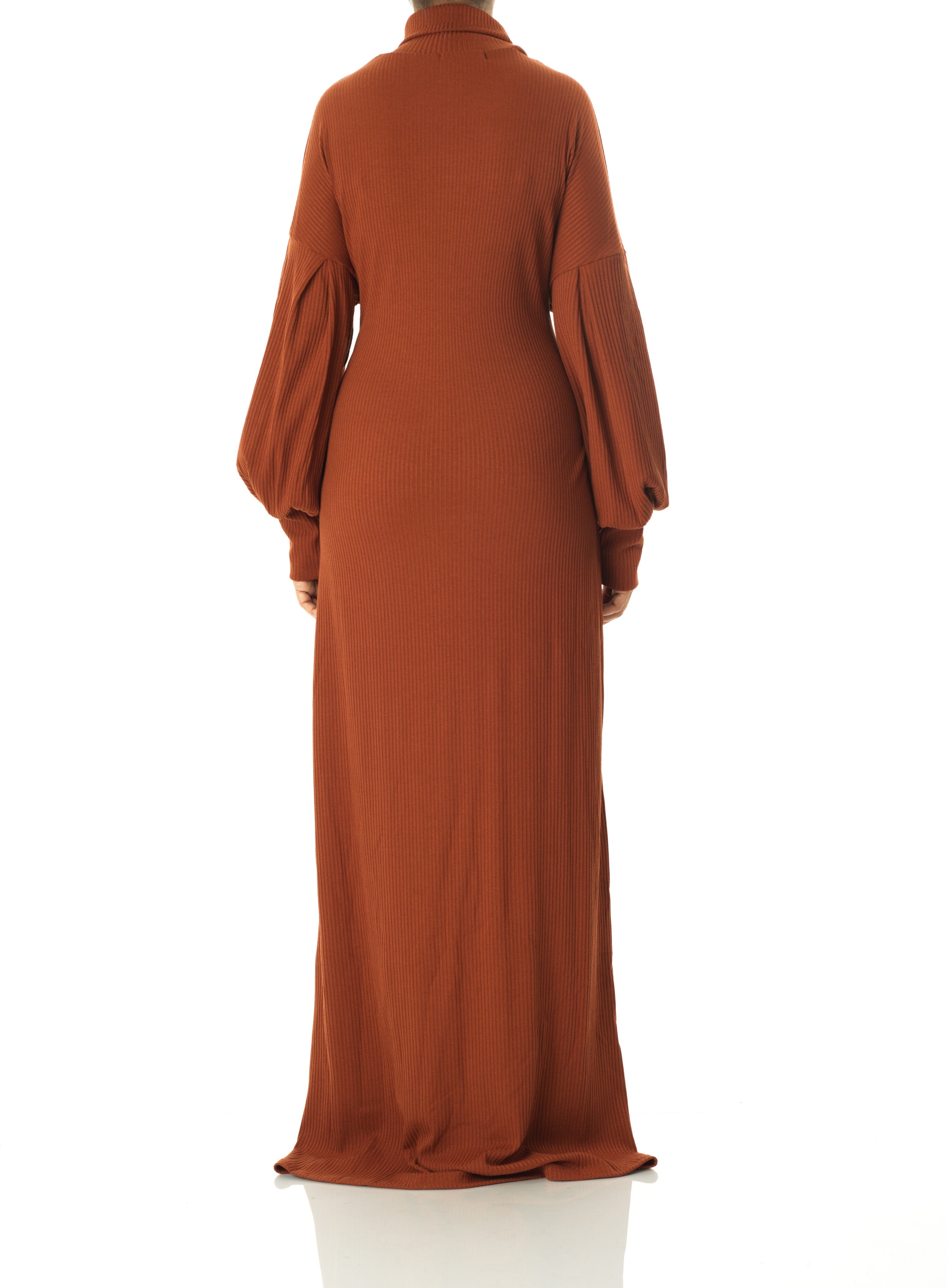 Cinnamon Ribbed-Knit Turtleneck Sweater Dress Kabayare