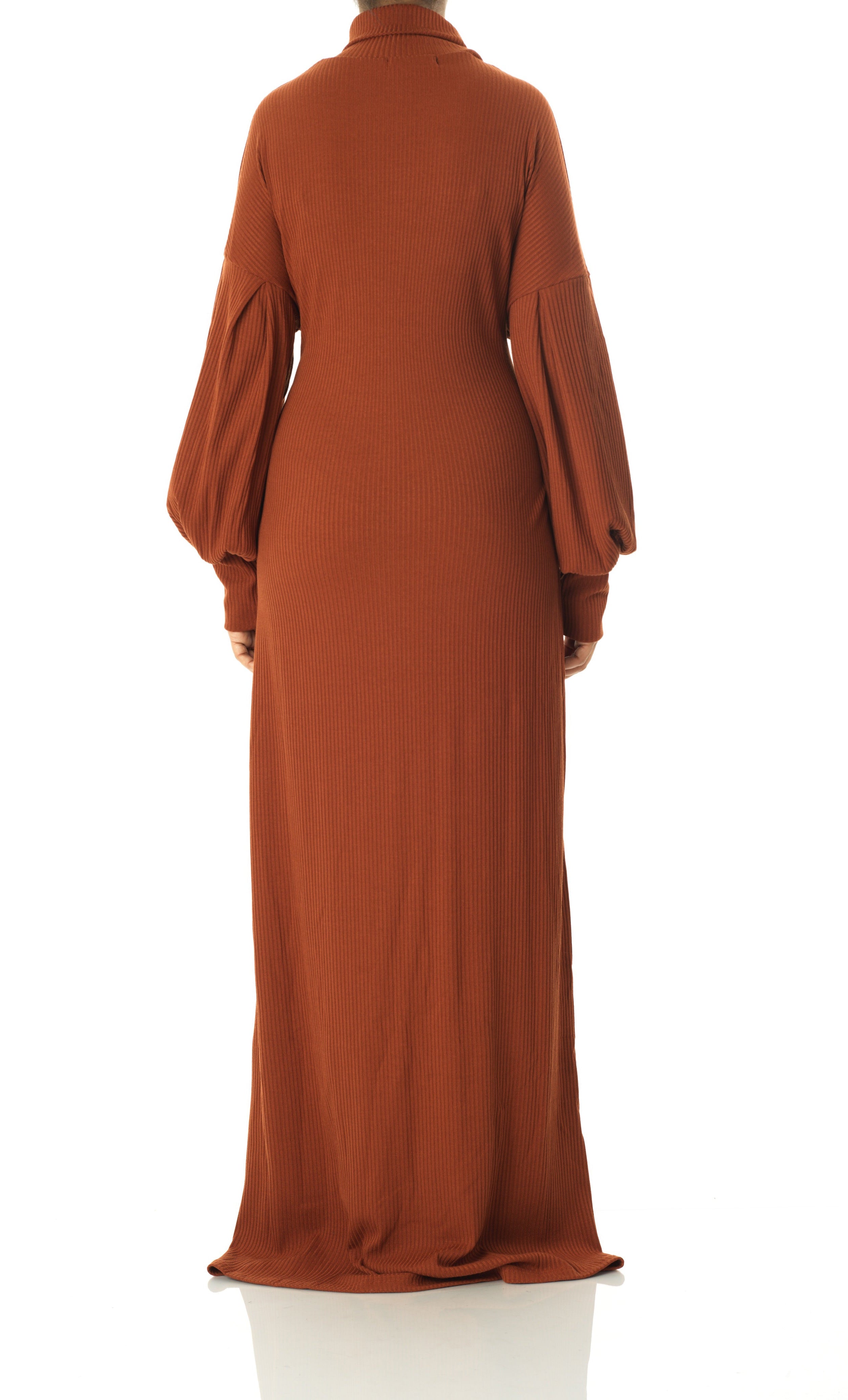 Cinnamon Ribbed-Knit Turtleneck Sweater Dress Kabayare