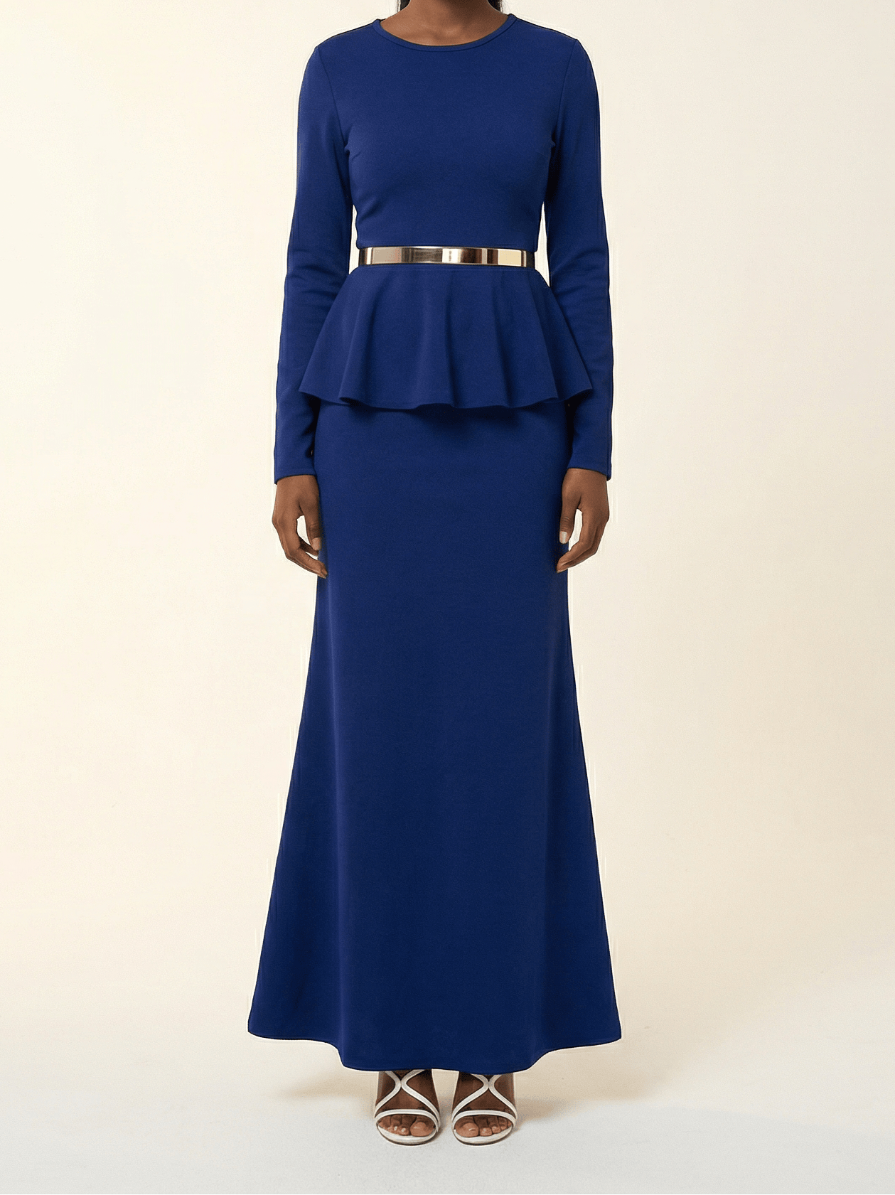 Classic Long Sleeve Peplum Maxi Dress Kabayare