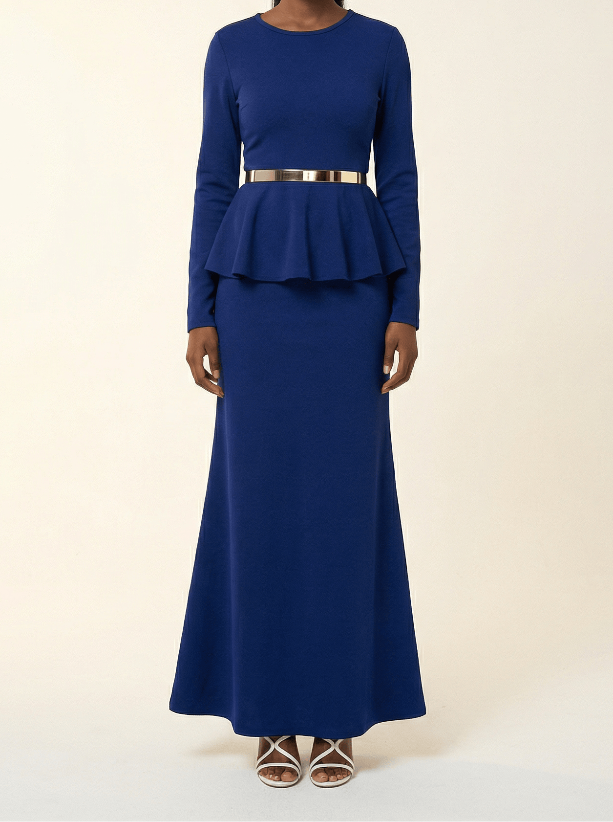 Classic Long Sleeve Peplum Maxi Dress Kabayare