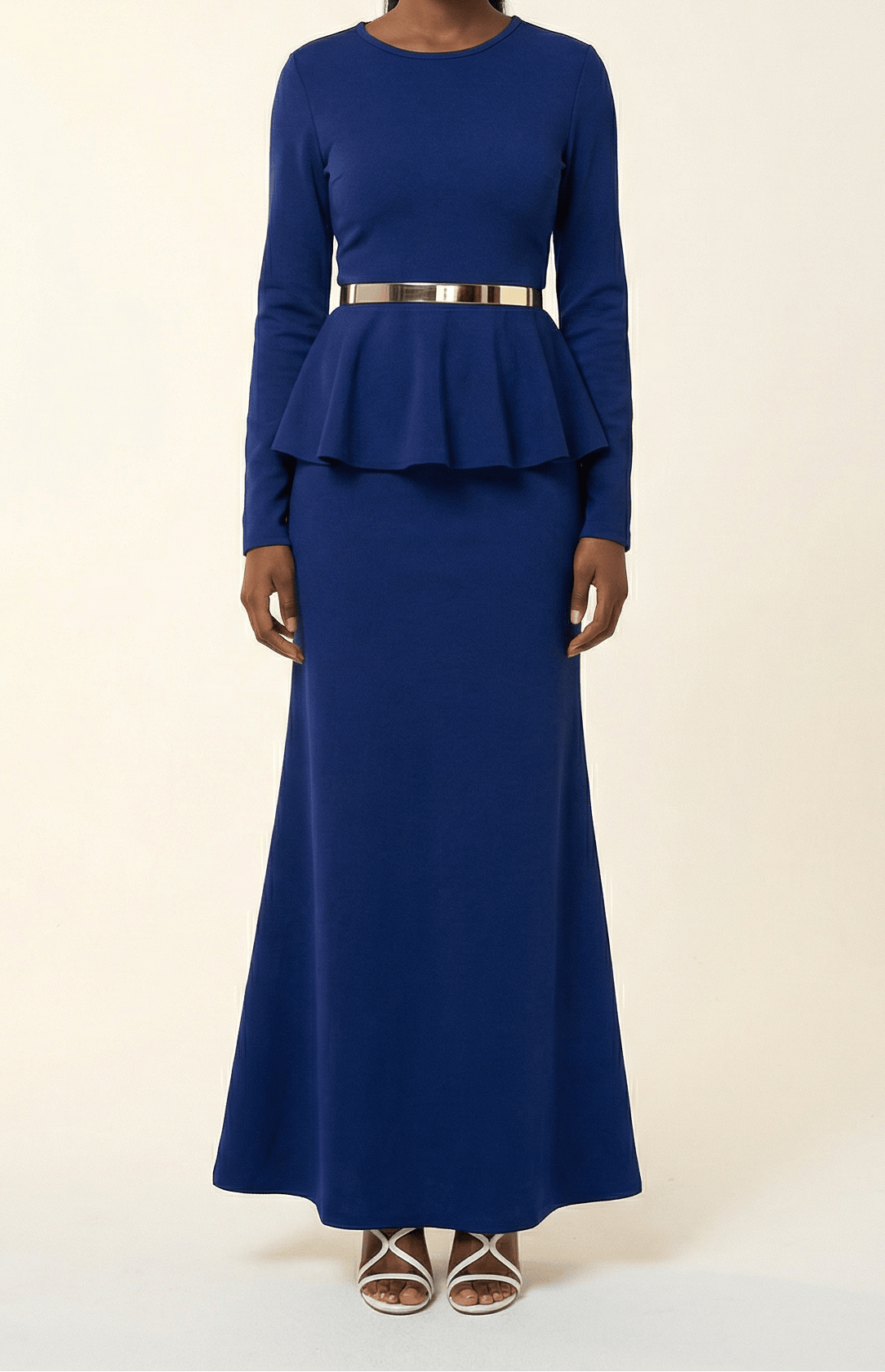 Classic Long Sleeve Peplum Maxi Dress Kabayare