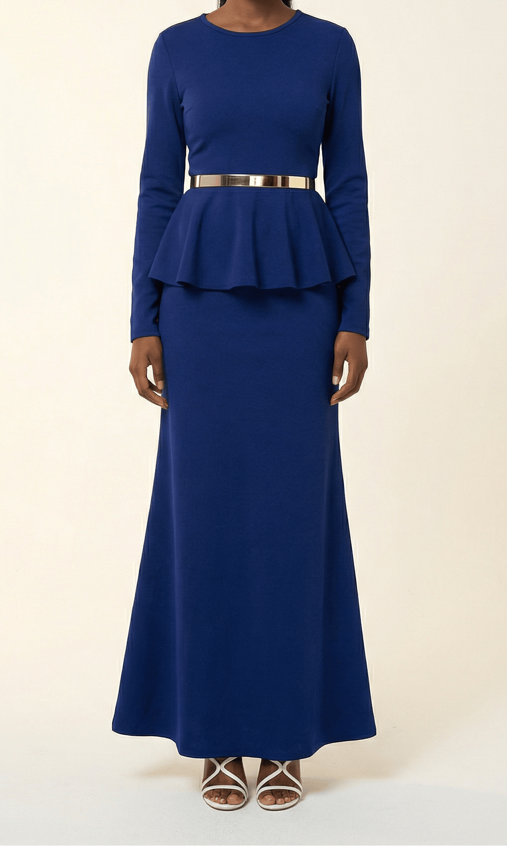 Classic Long Sleeve Peplum Maxi Dress Kabayare