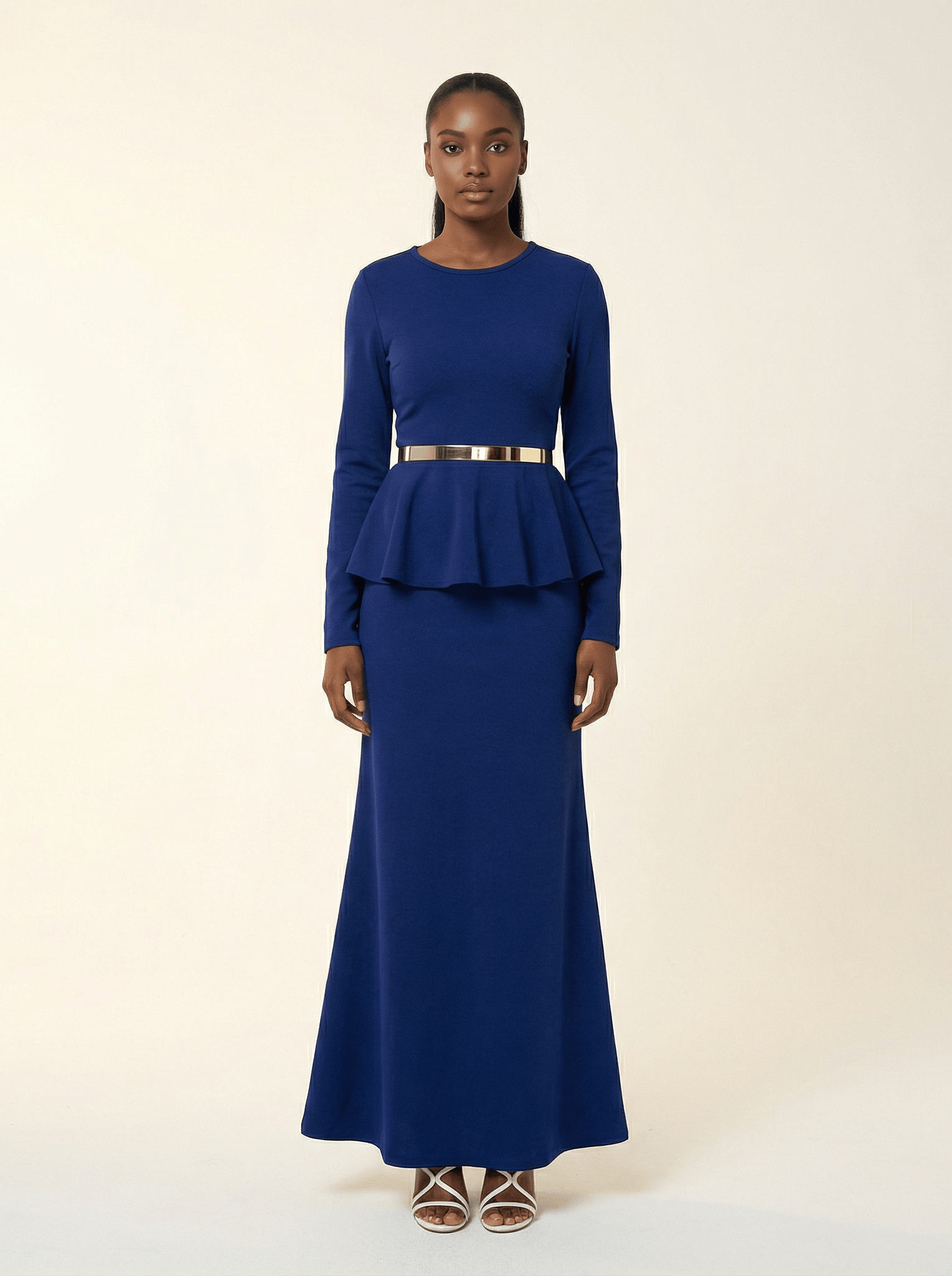 Classic Long Sleeve Peplum Maxi Dress Kabayare