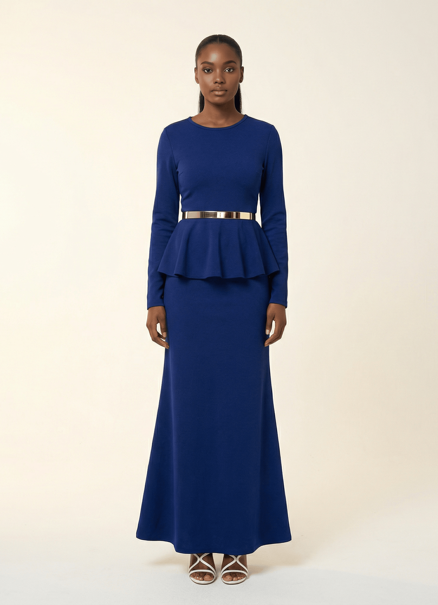 Classic Long Sleeve Peplum Maxi Dress Kabayare