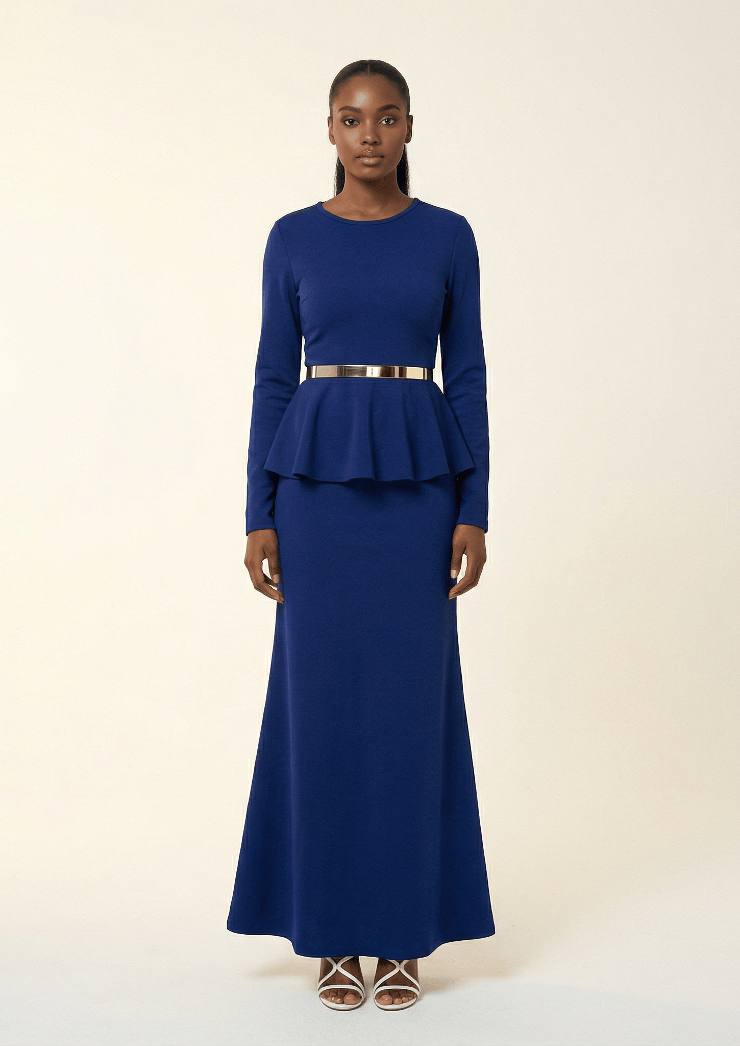 Classic Long Sleeve Peplum Maxi Dress Kabayare