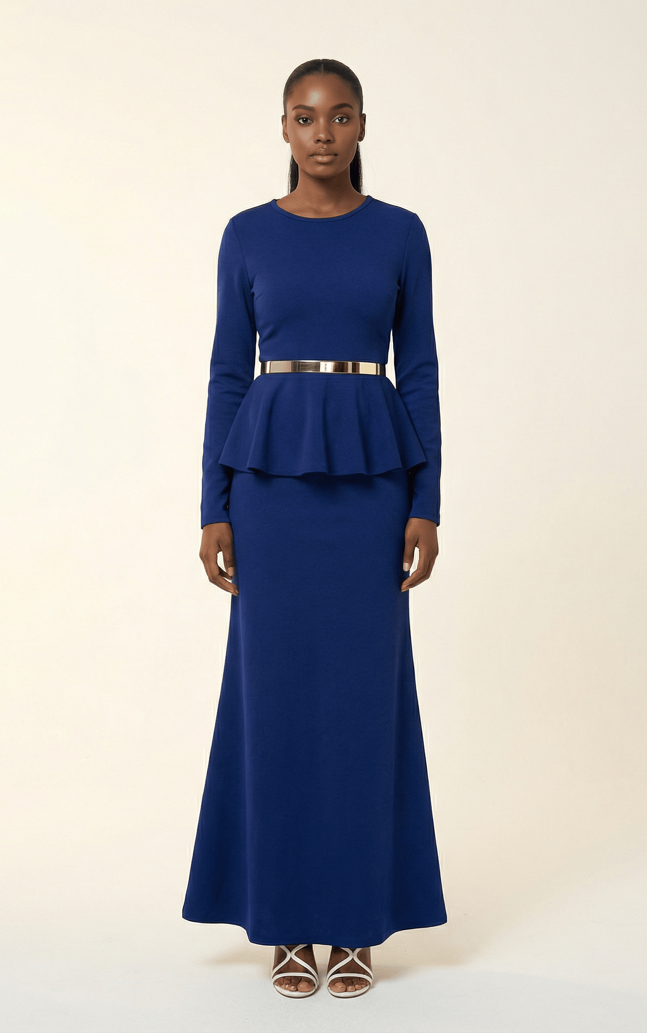Classic Long Sleeve Peplum Maxi Dress Kabayare