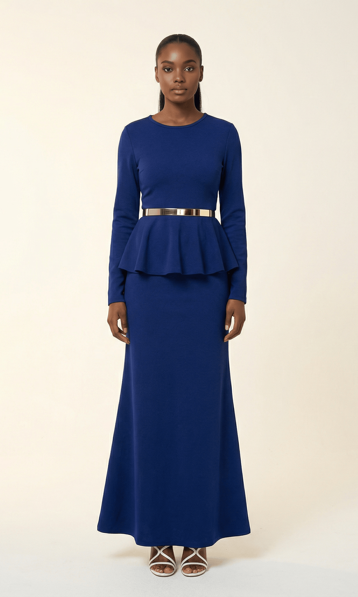 Classic Long Sleeve Peplum Maxi Dress Kabayare