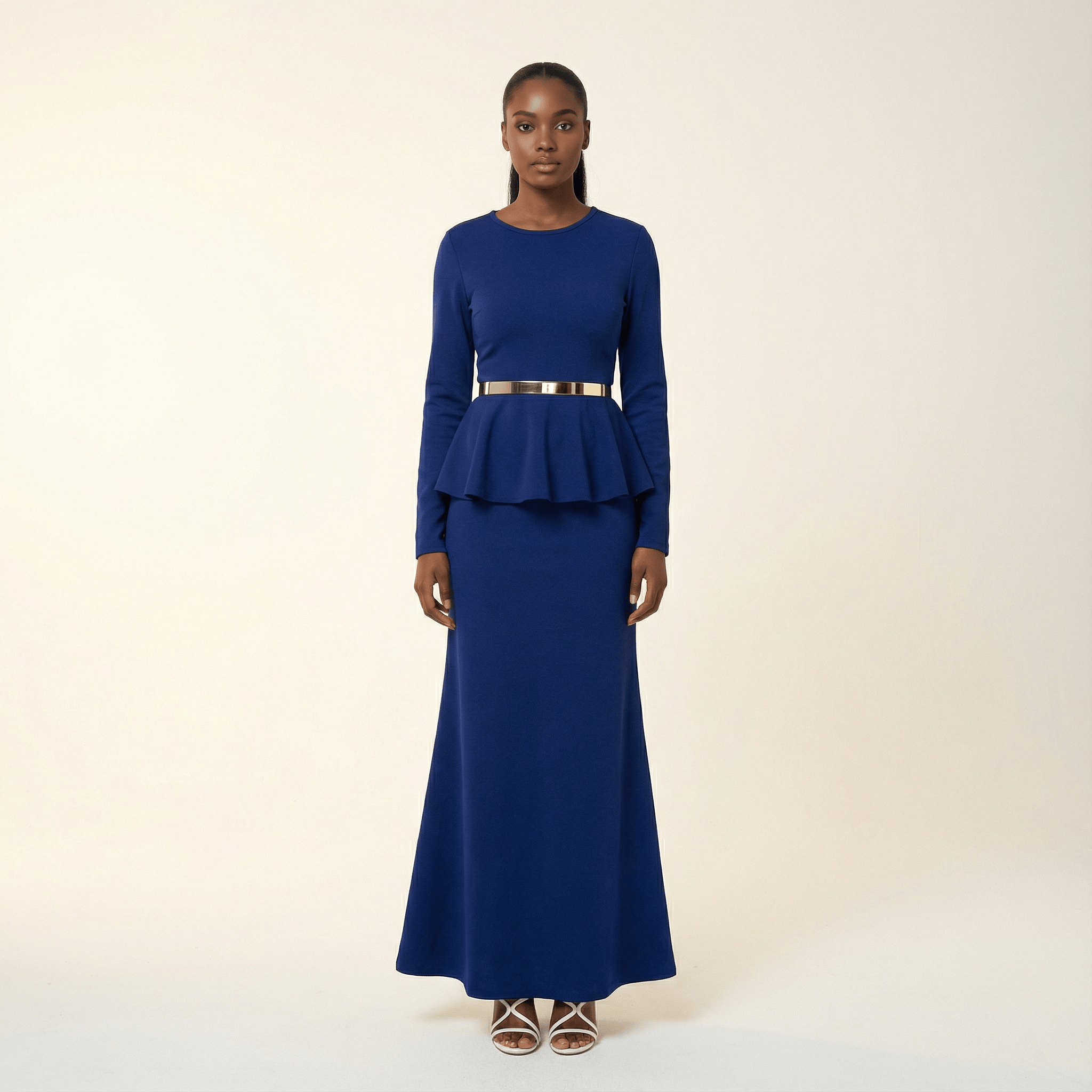 Classic Long Sleeve Peplum Maxi Dress Kabayare
