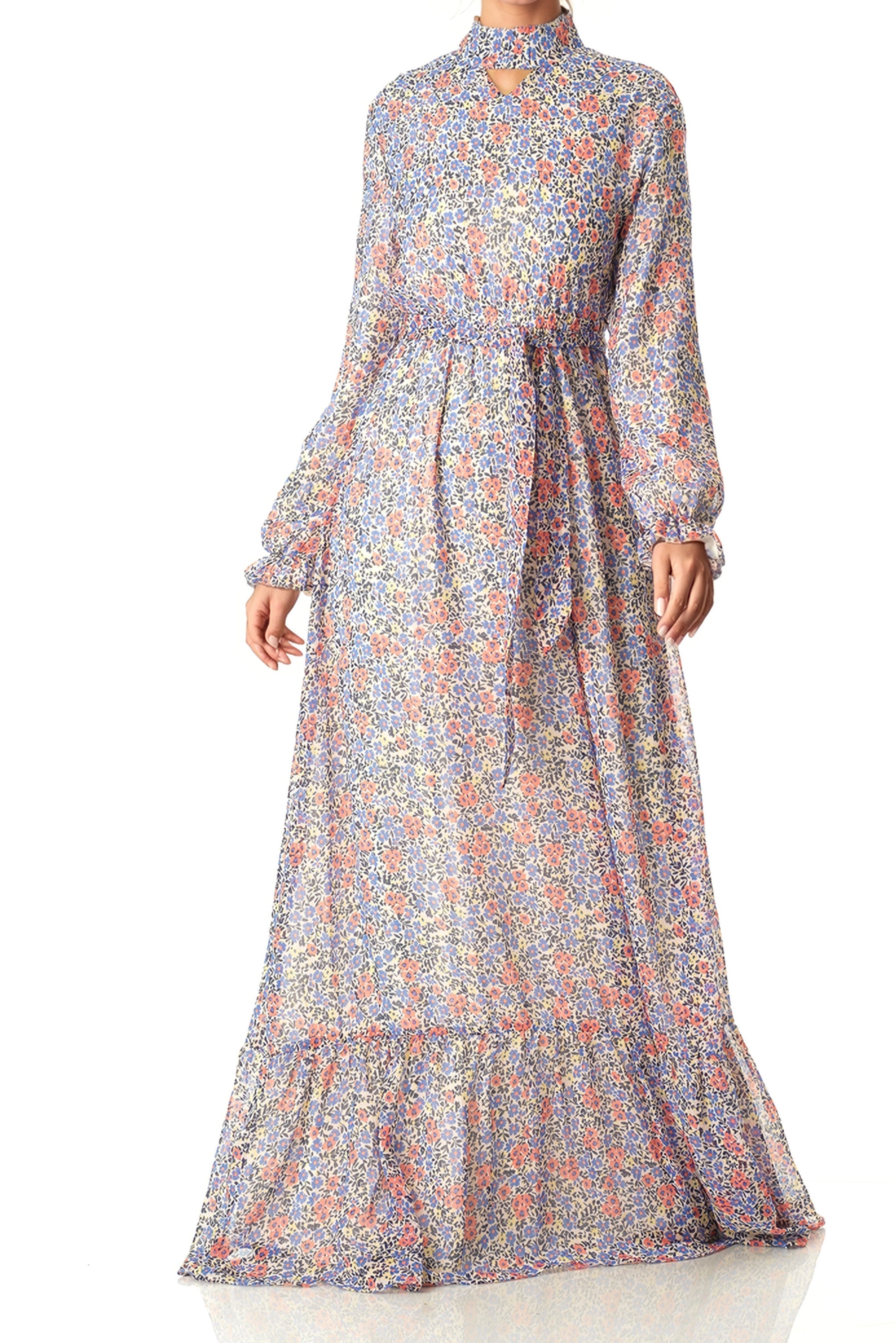 Coral orchid florals Maxi dress Kabayare