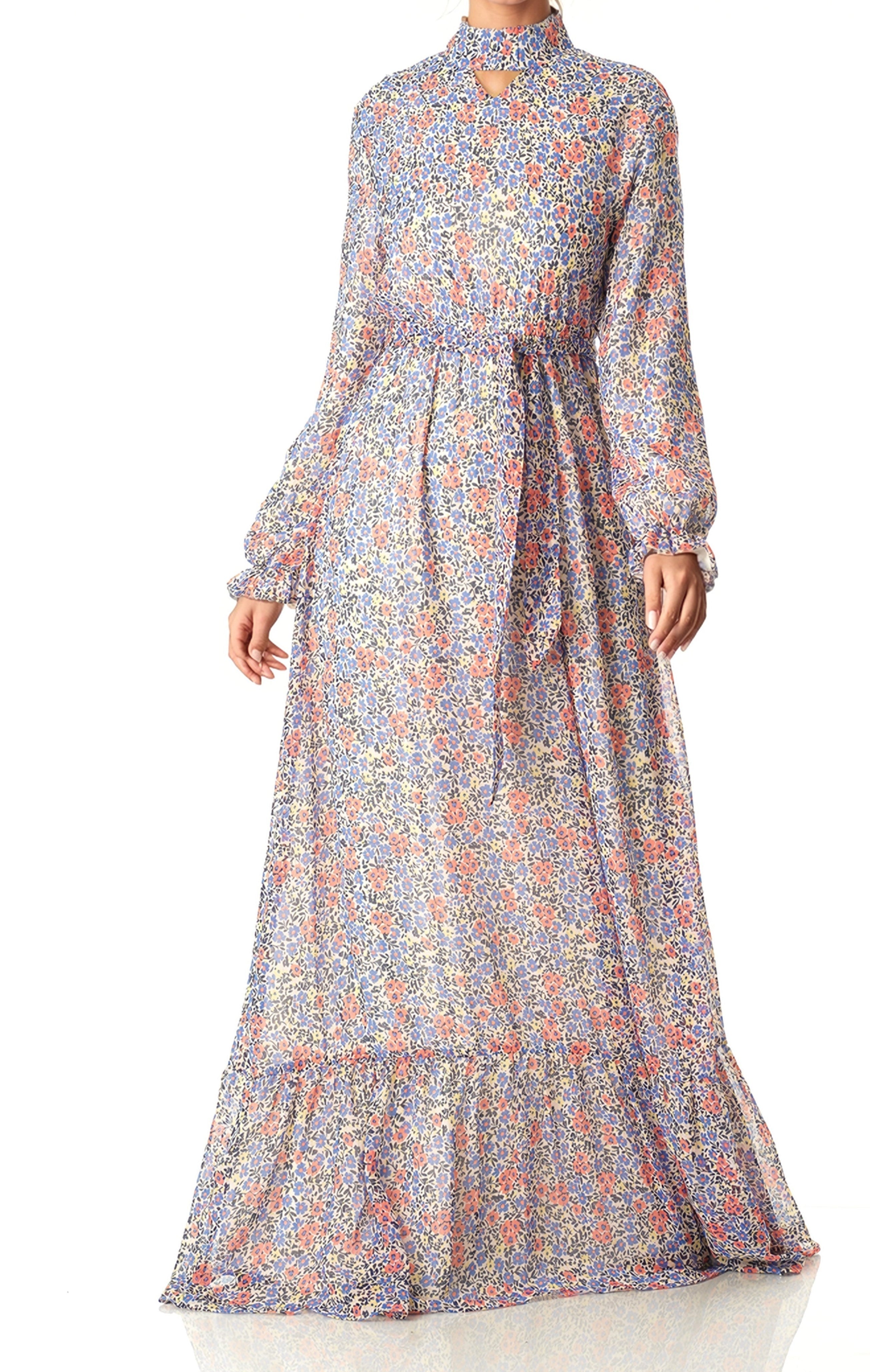 Coral orchid florals Maxi dress Kabayare
