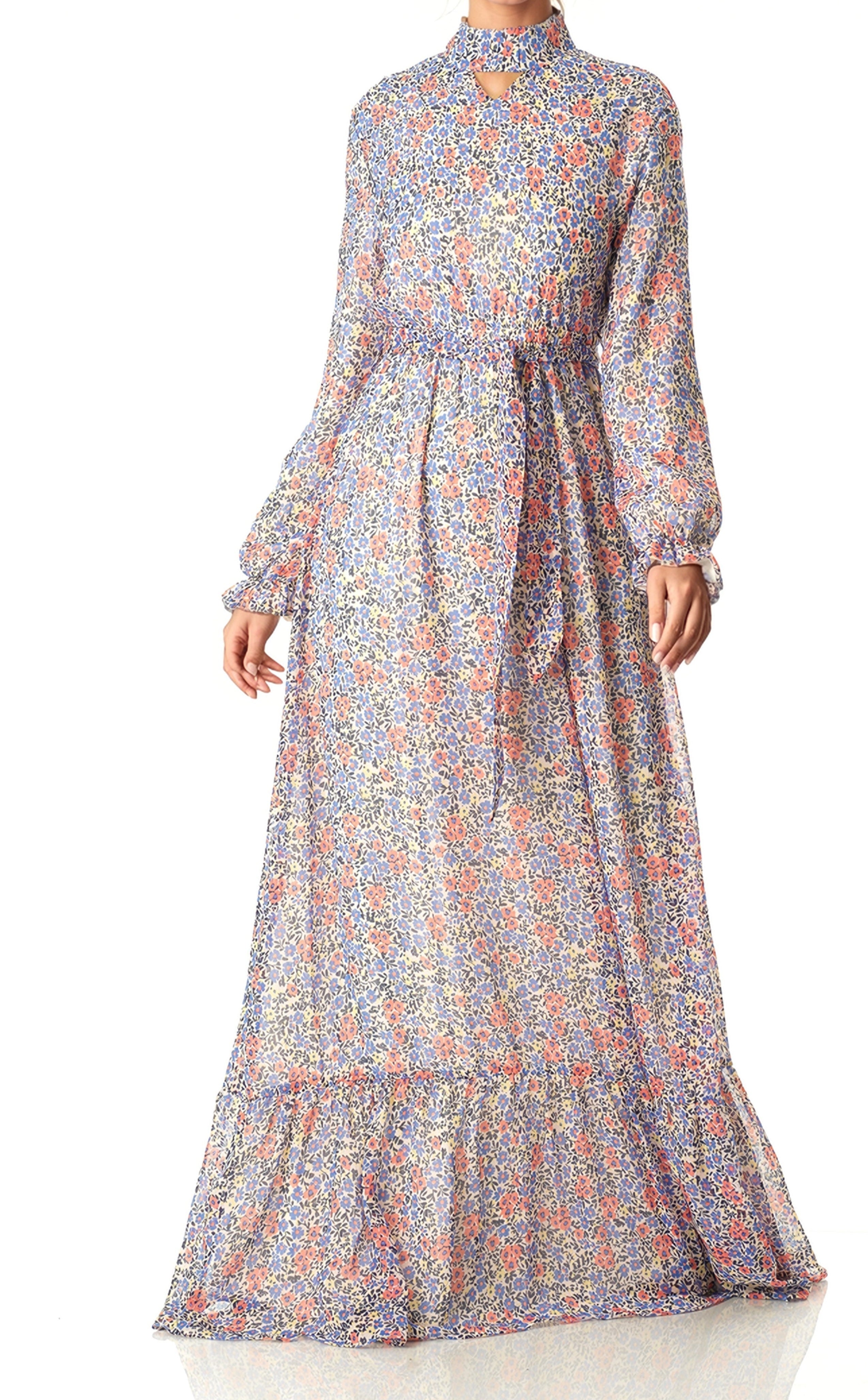 Coral orchid florals Maxi dress Kabayare