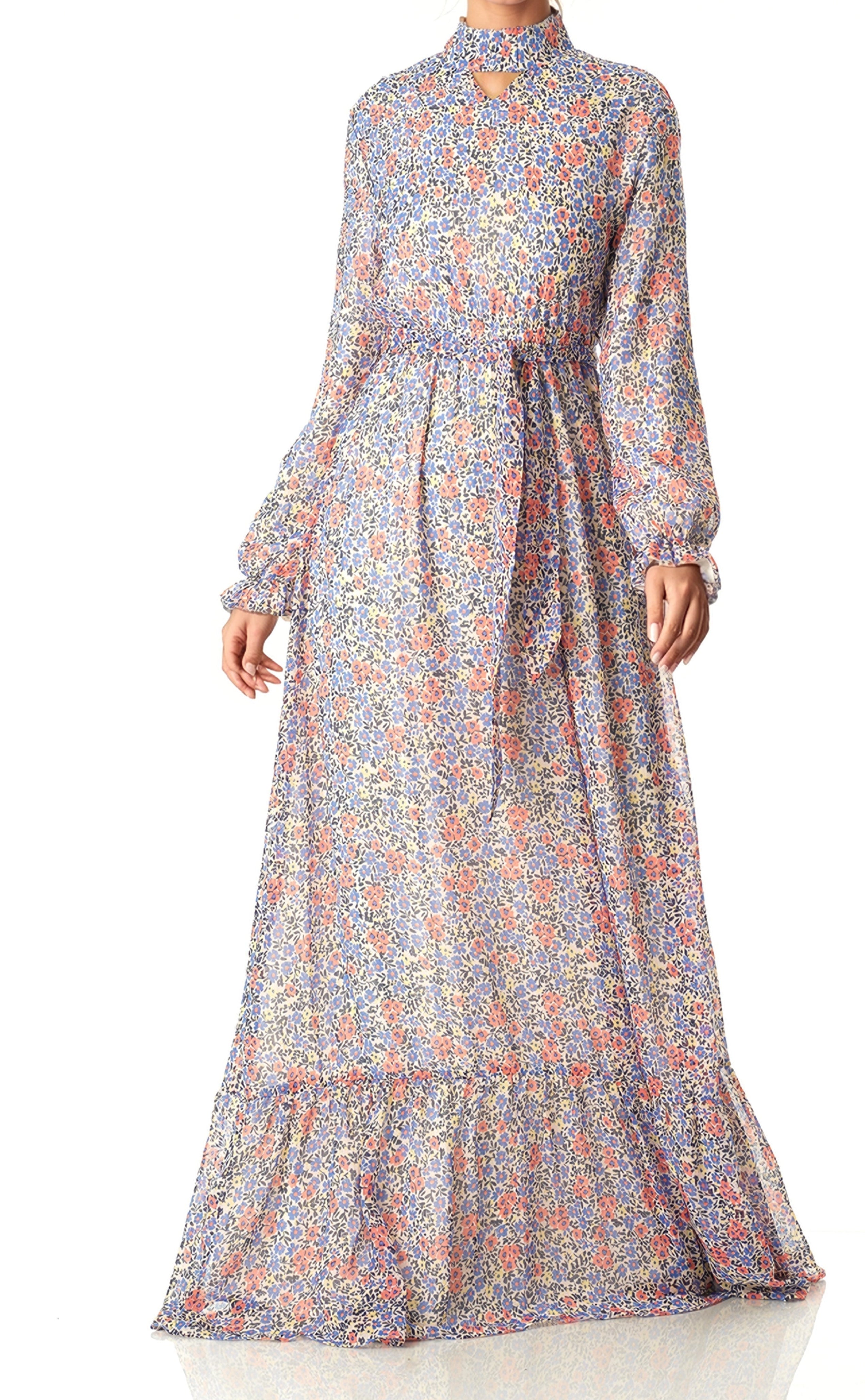 Coral orchid florals Maxi dress Kabayare