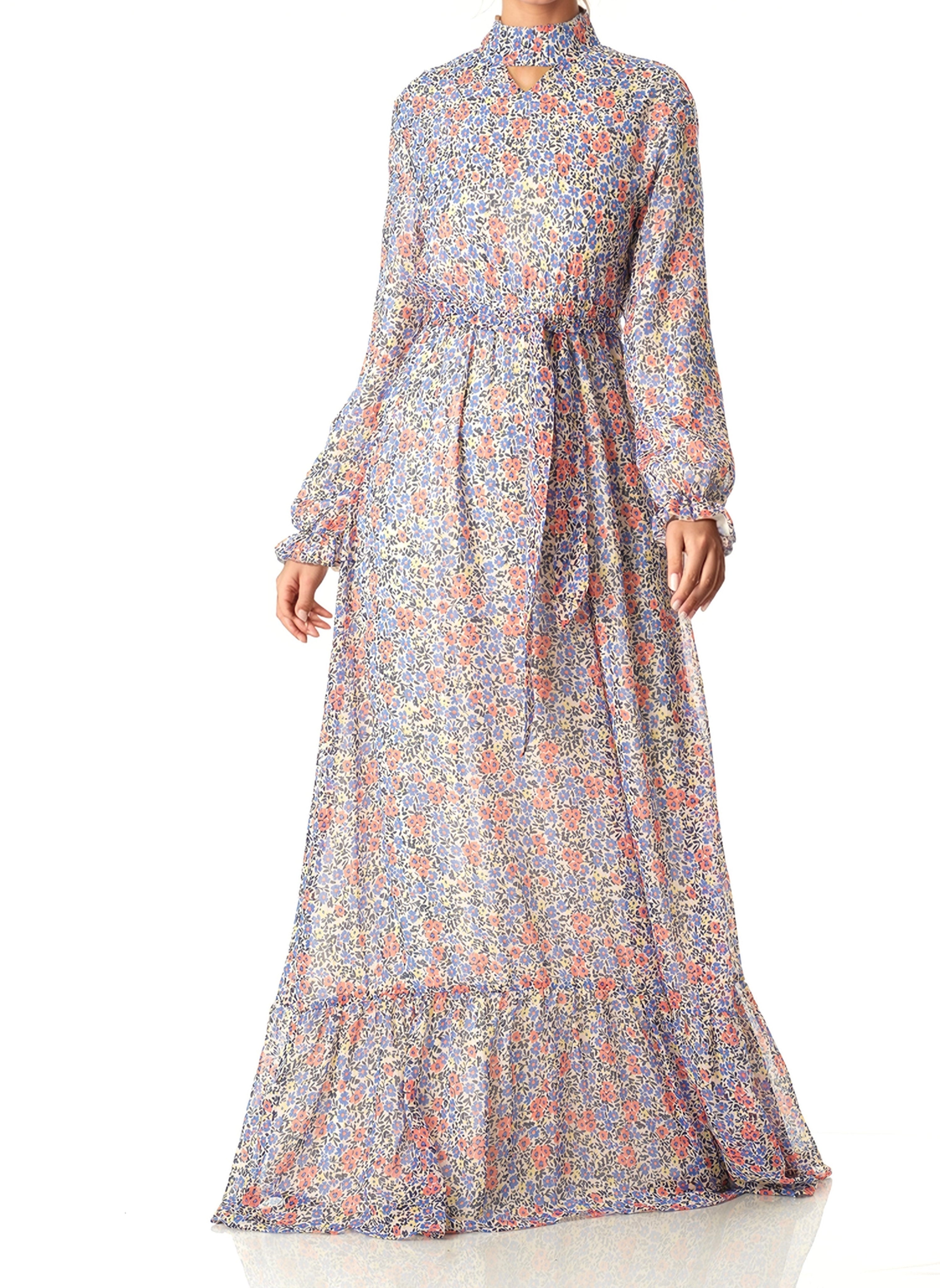 Coral orchid florals Maxi dress Kabayare