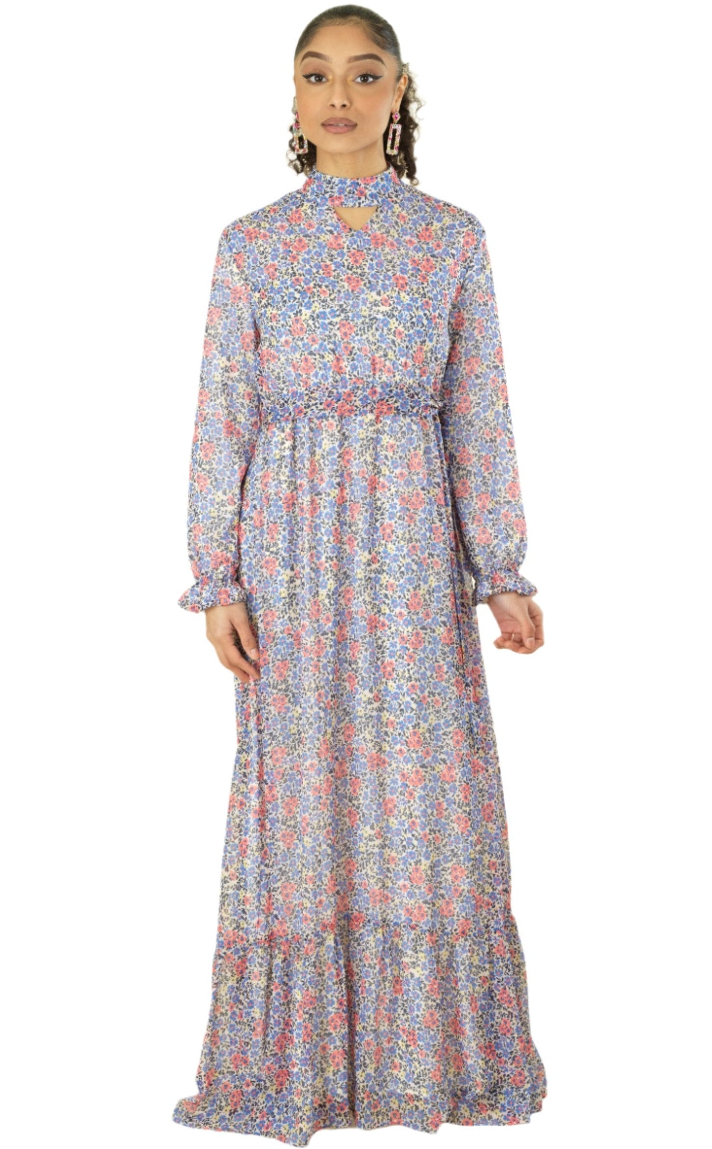 Coral orchid florals Maxi dress Kabayare