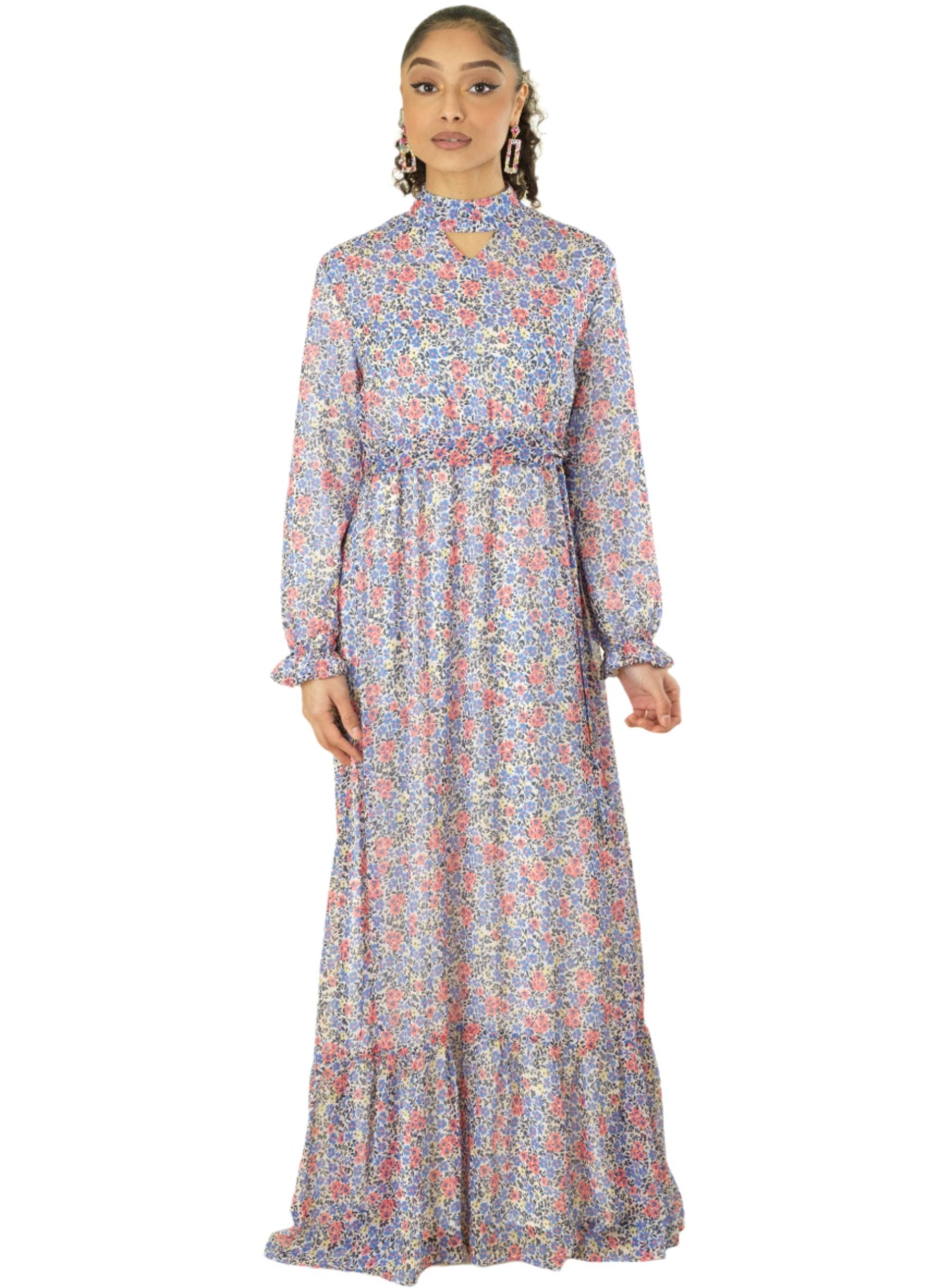 Coral orchid florals Maxi dress Kabayare
