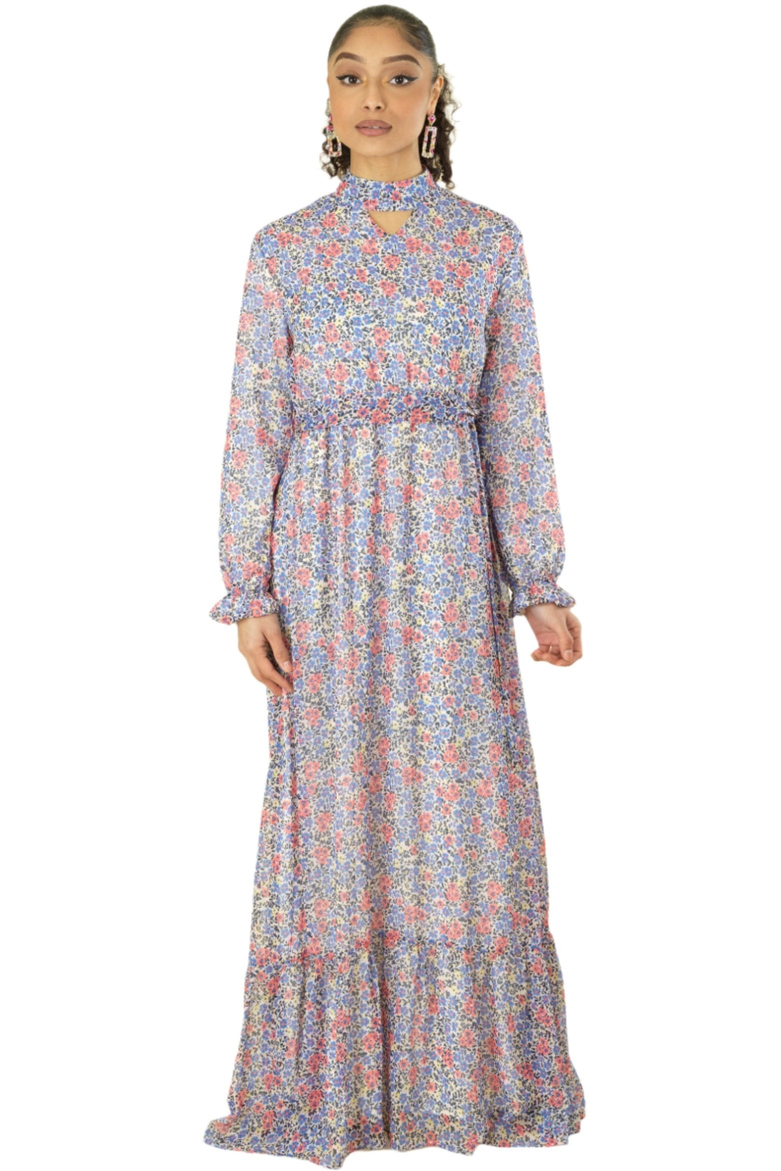 Coral orchid florals Maxi dress Kabayare