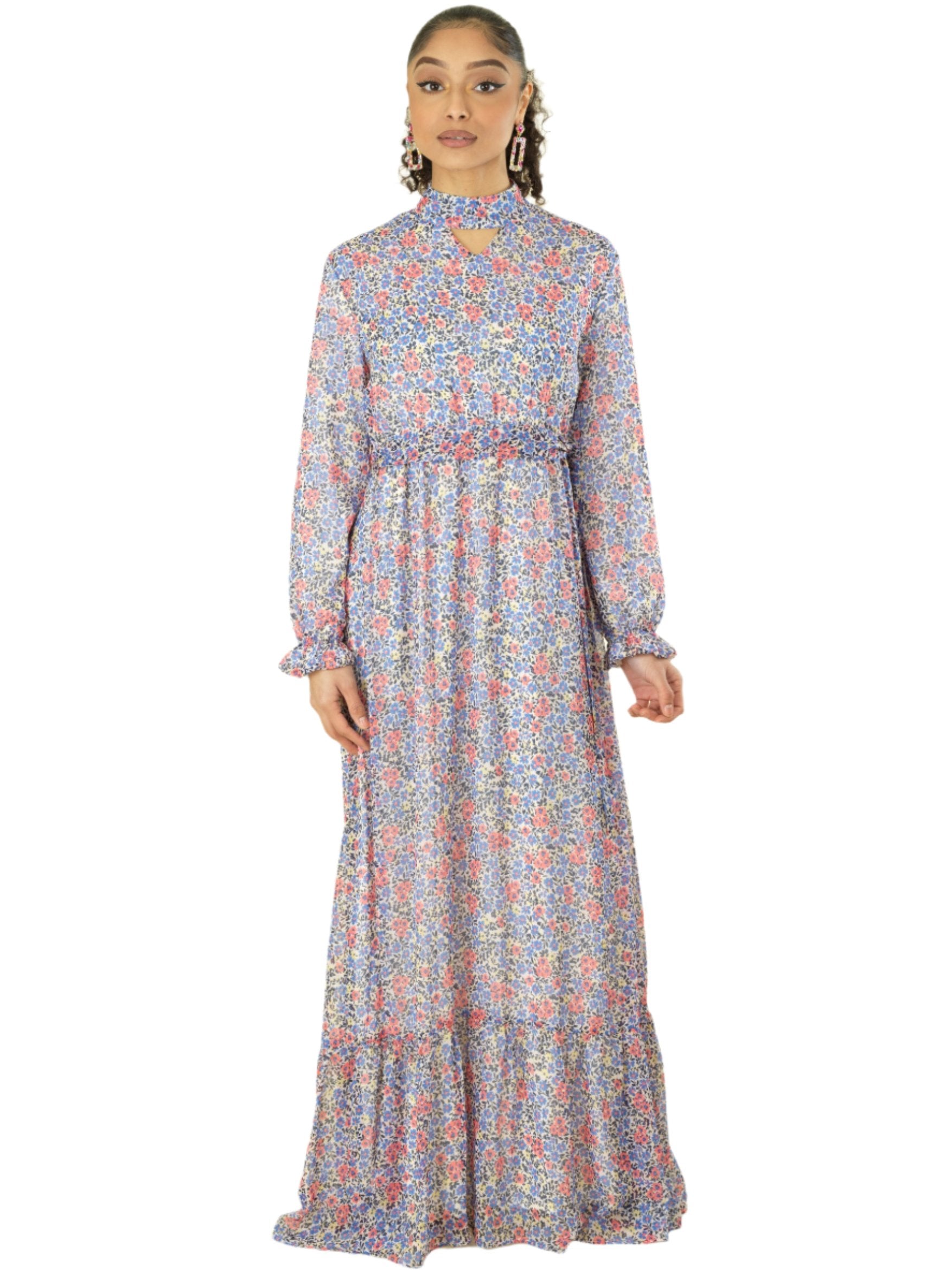 Coral orchid florals Maxi dress Kabayare