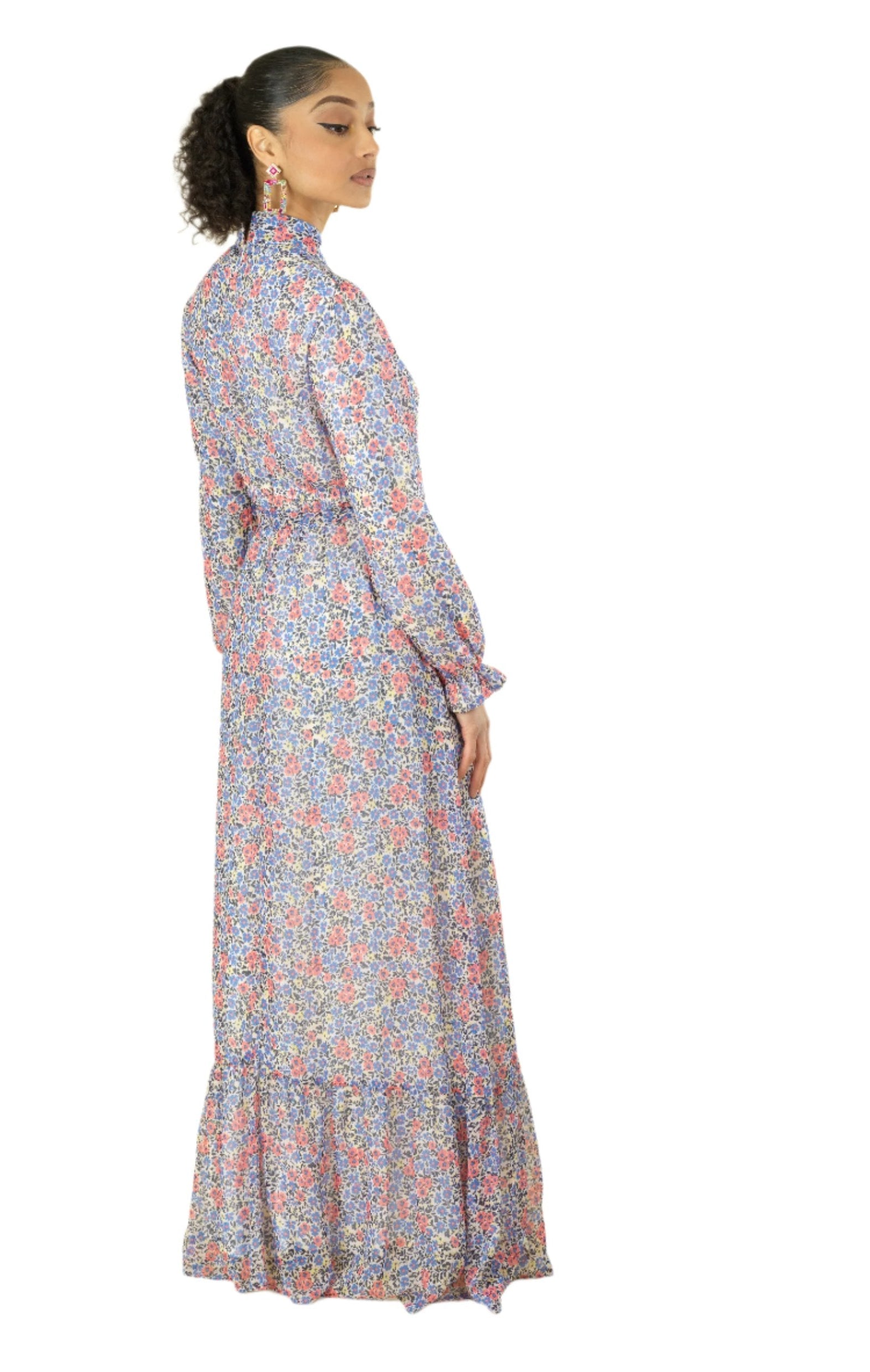 Coral orchid florals Maxi dress Kabayare