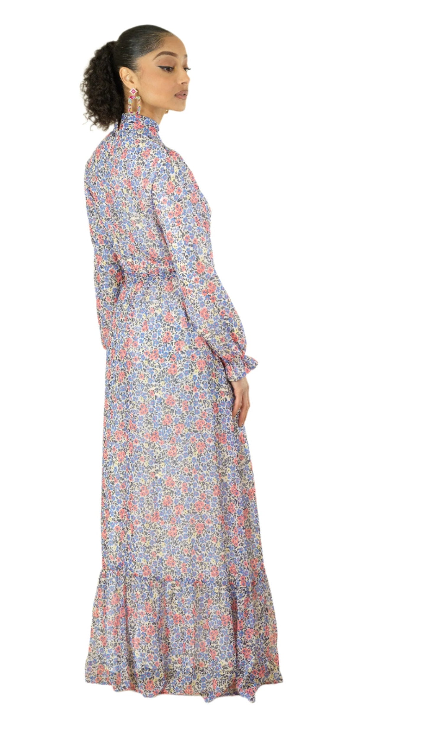 Coral orchid florals Maxi dress Kabayare