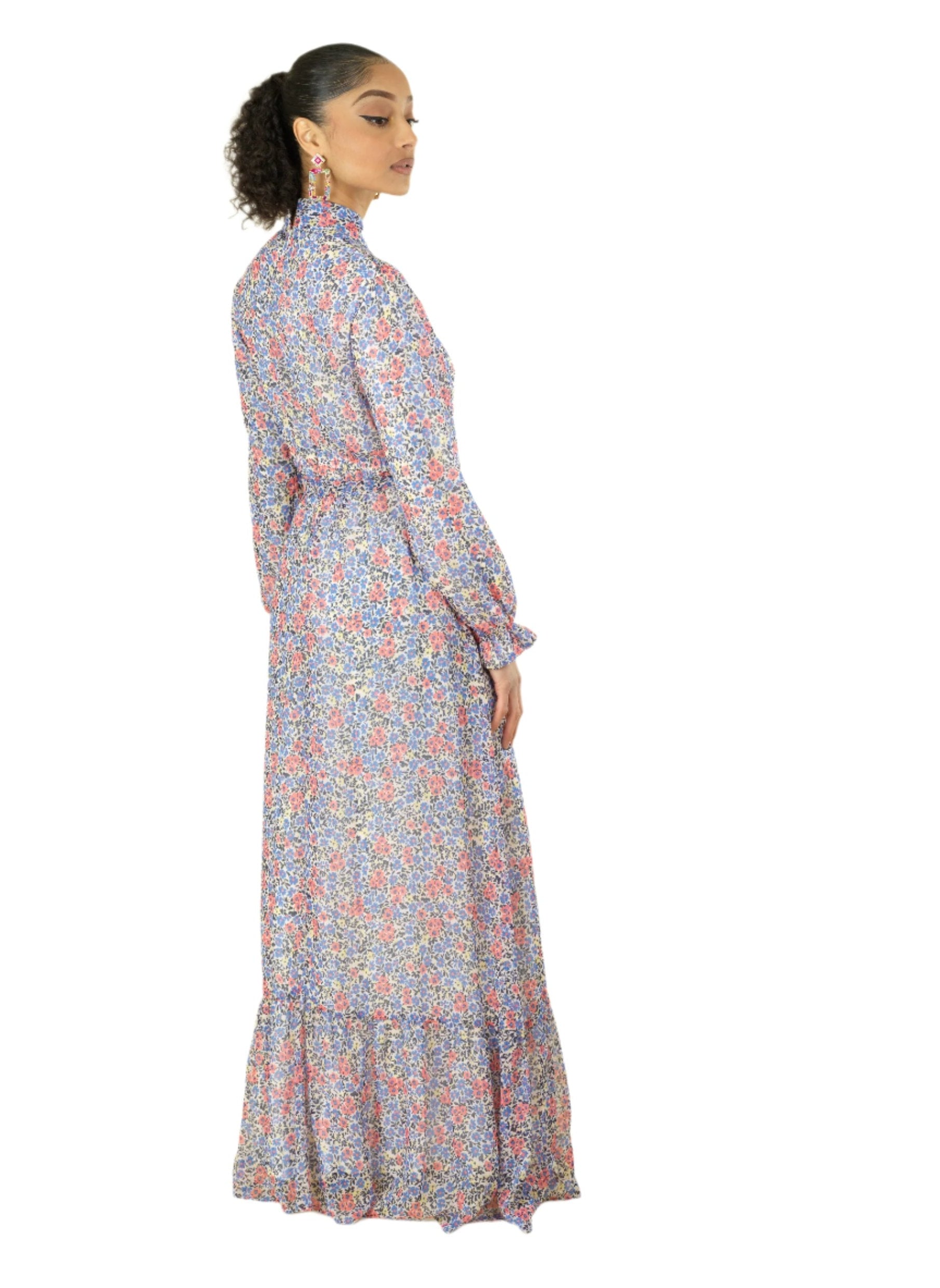 Coral orchid florals Maxi dress Kabayare