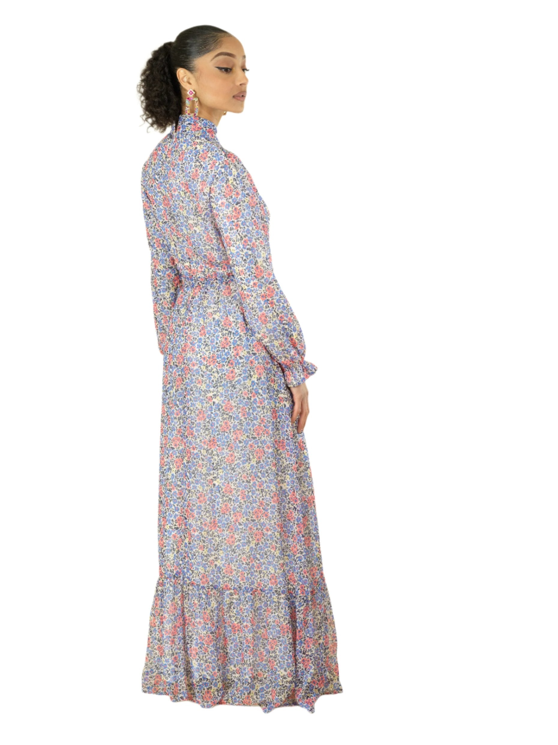 Coral orchid florals Maxi dress Kabayare