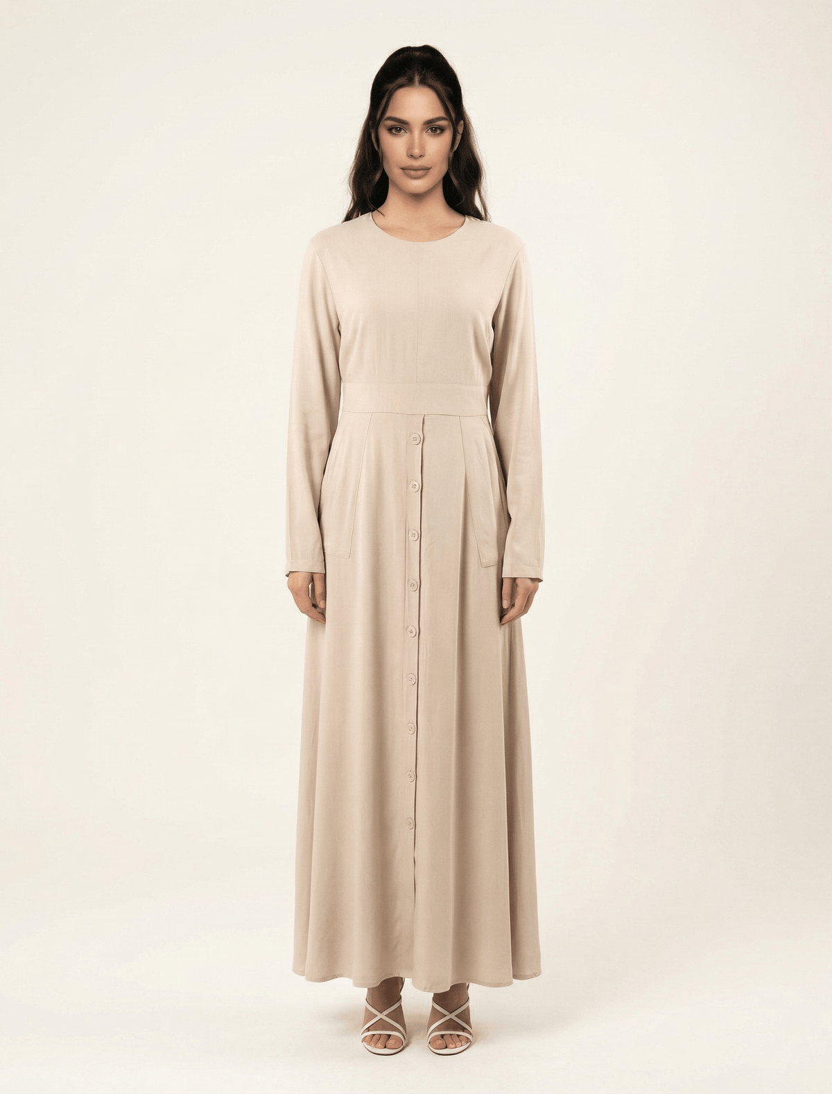 Cream Manal button down Modal dress Kabayare