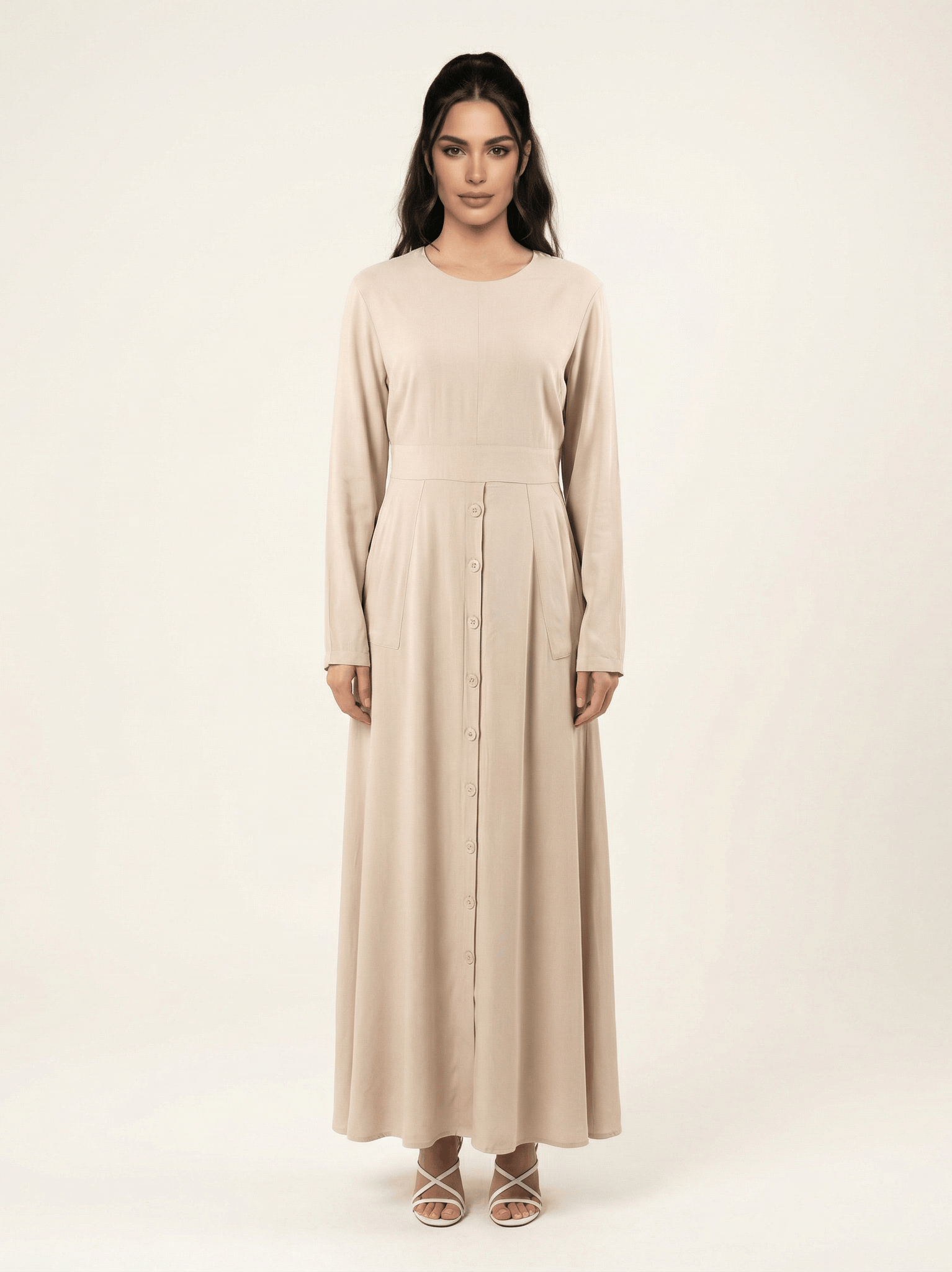 Cream Manal button down Modal dress Kabayare