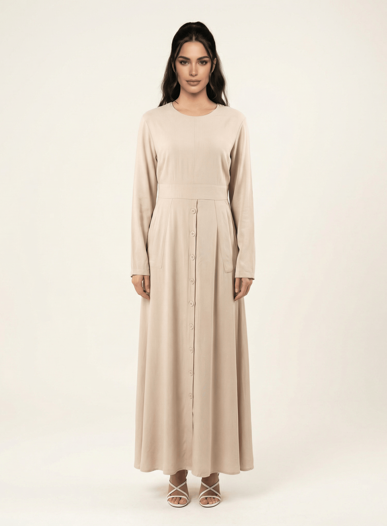 Cream Manal button down Modal dress Kabayare