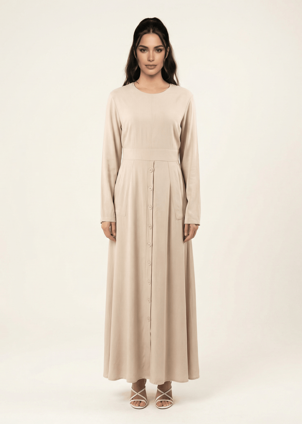 Cream Manal button down Modal dress Kabayare