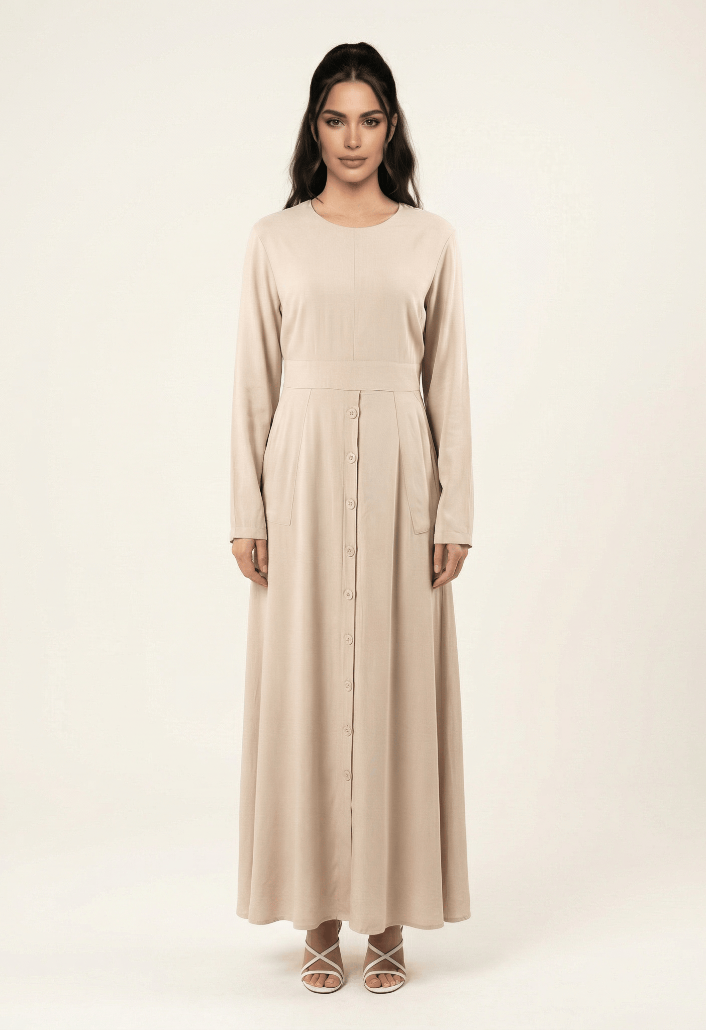 Cream Manal button down Modal dress Kabayare